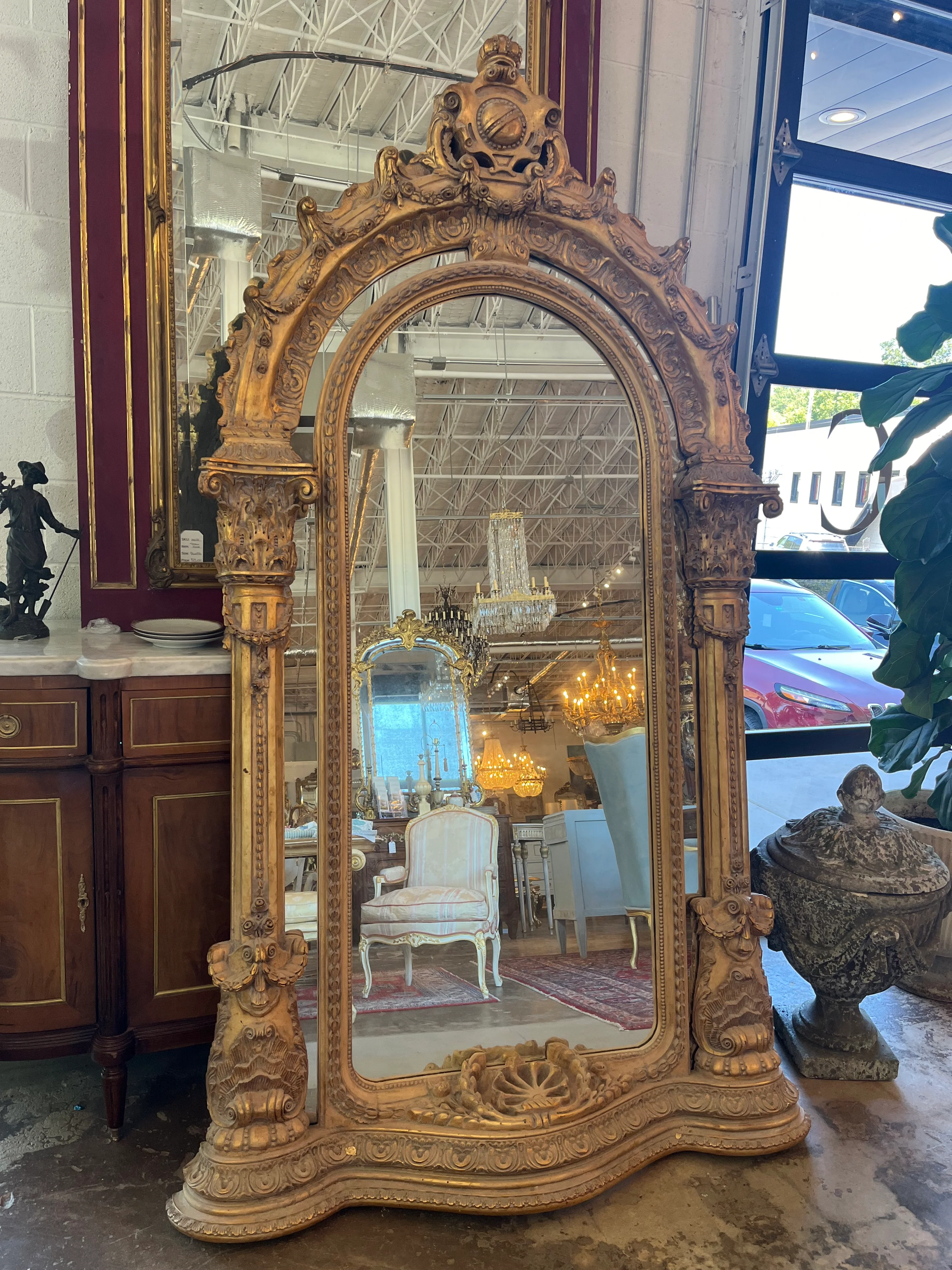 1800s French Arched Full Length Empire Mirror