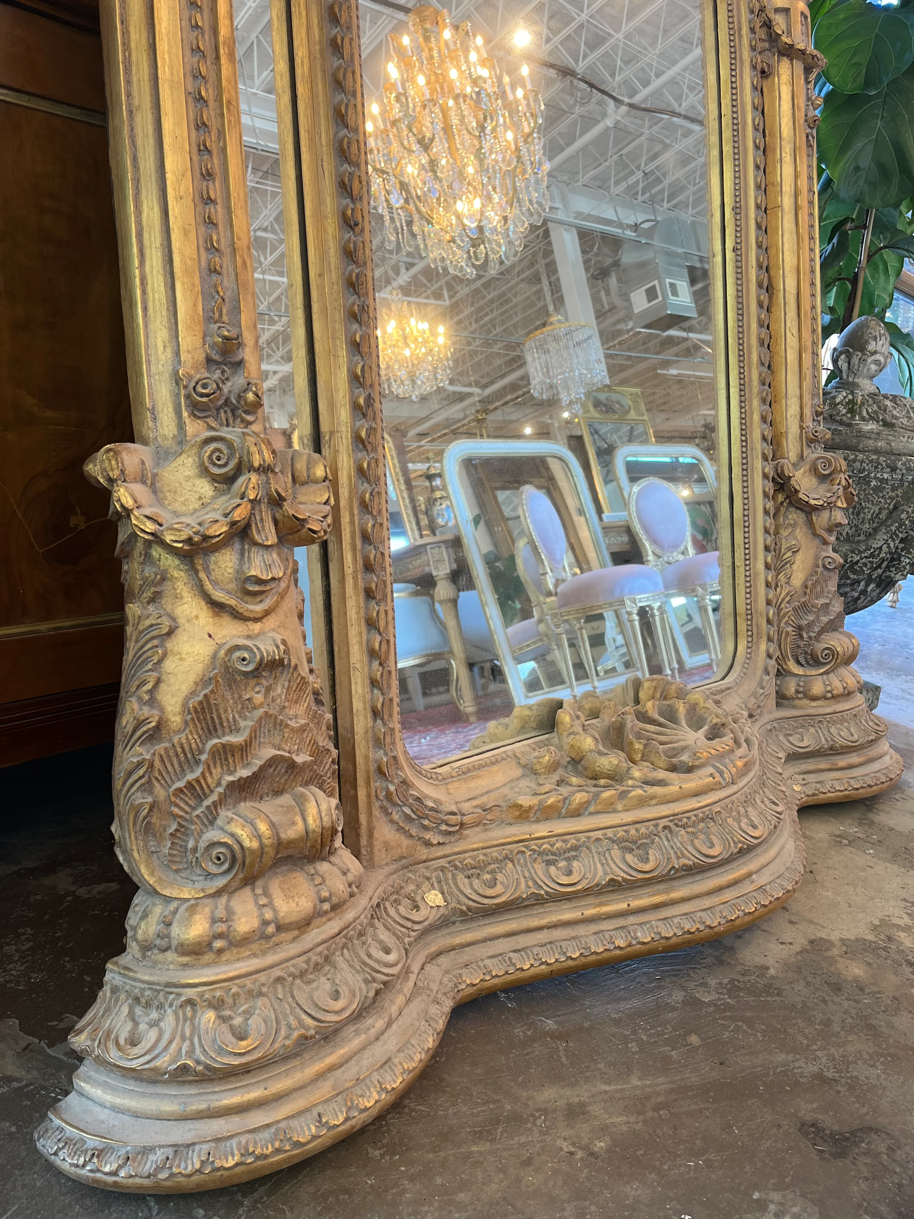 1800s French Arched Full Length Empire Mirror - Image 3