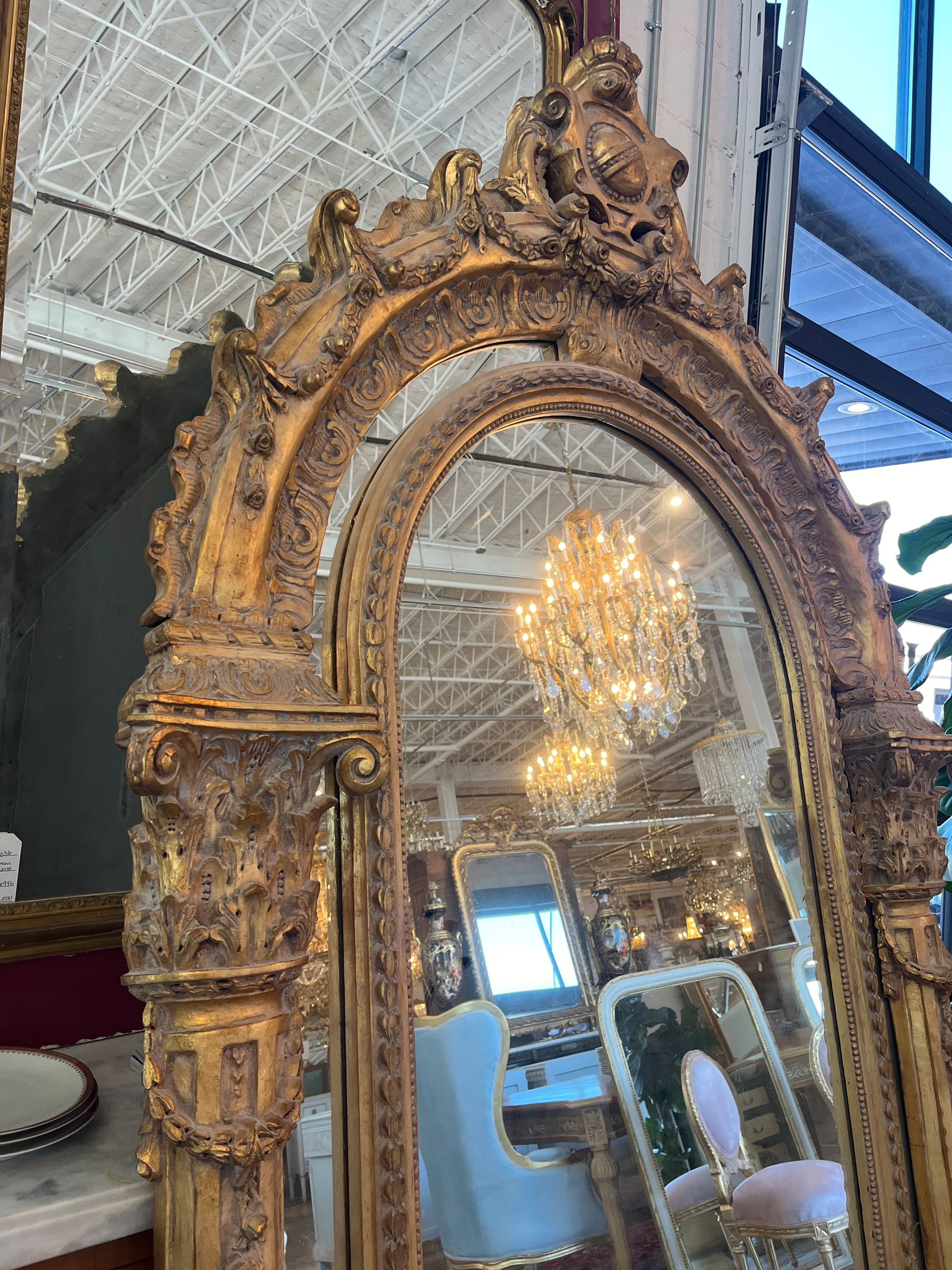 1800s French Arched Full Length Empire Mirror - Image 4