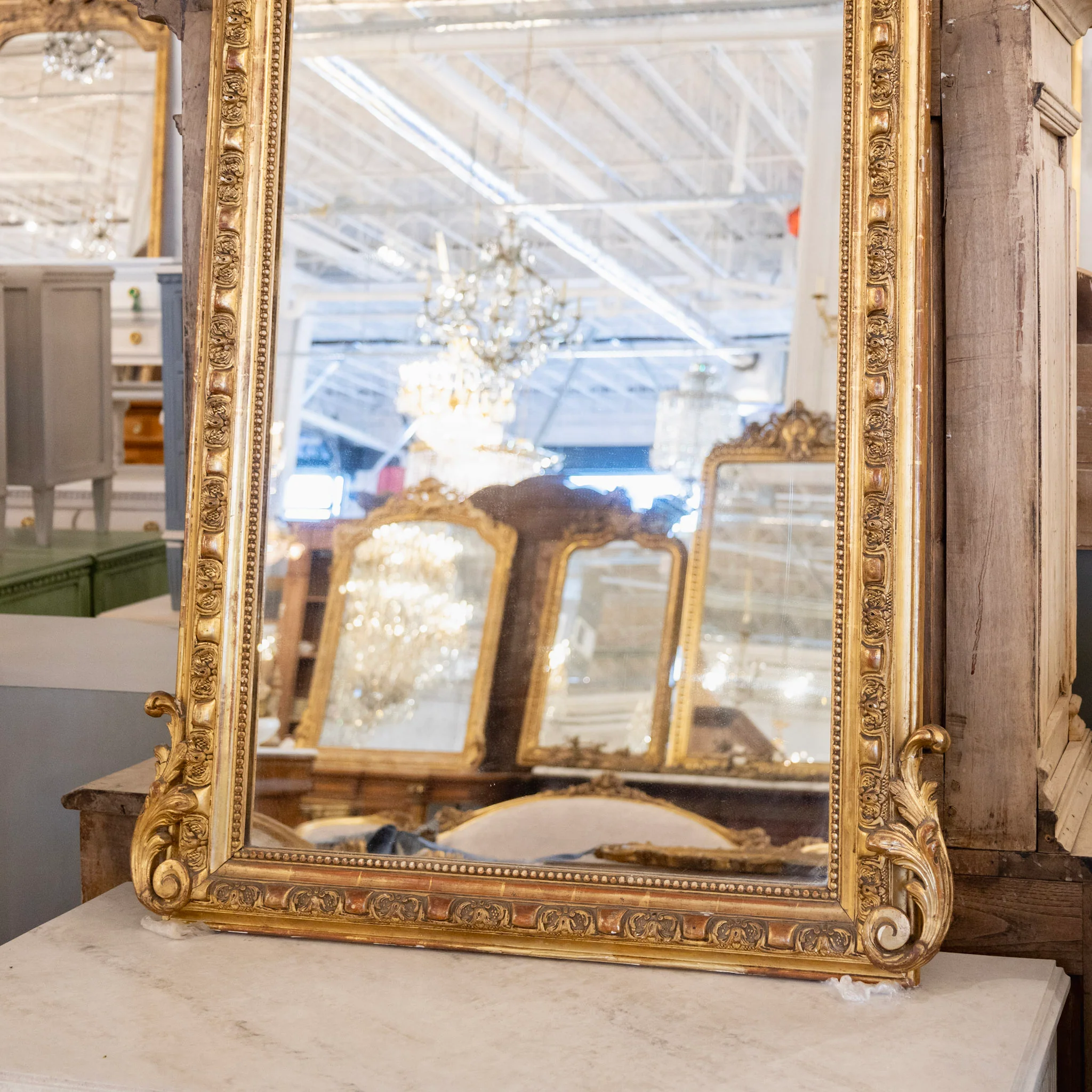 18th Century French Mirror - Ornate Frame & Shell Crest - Image 3