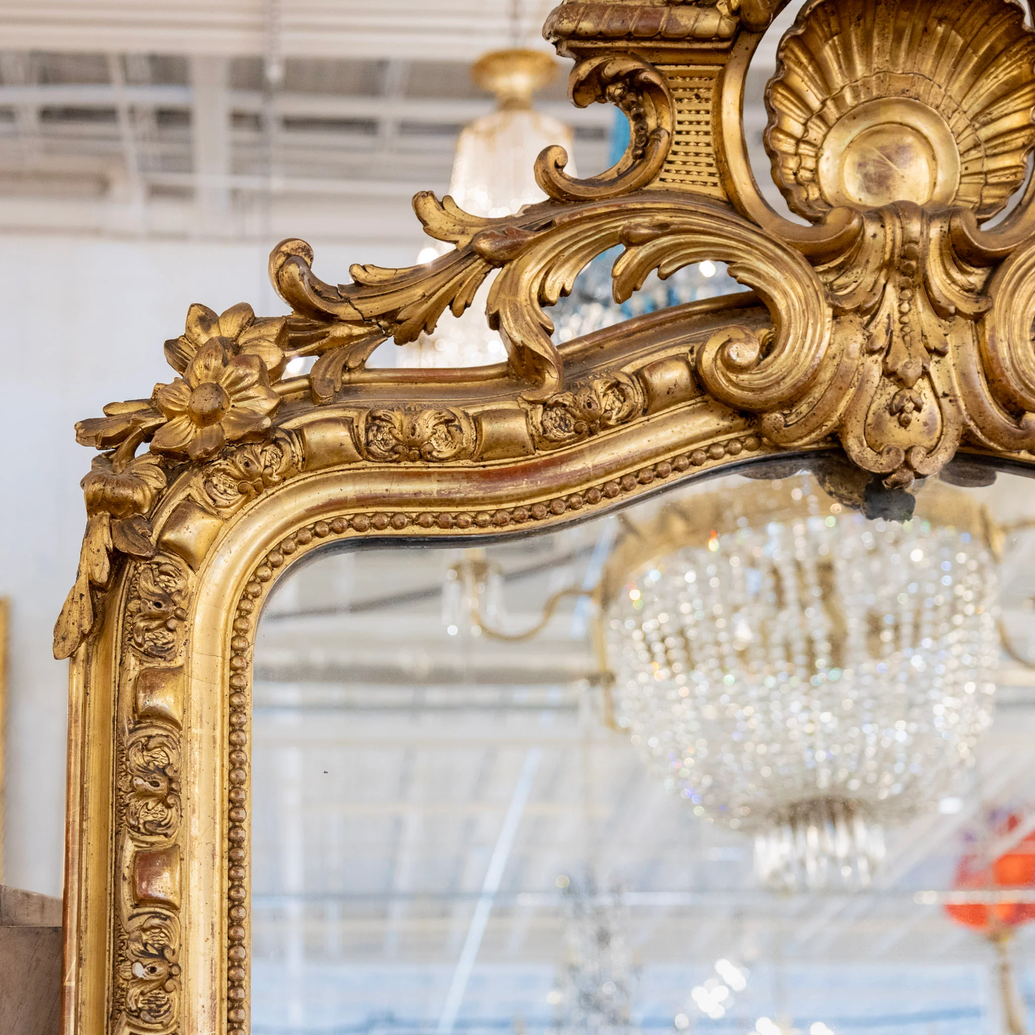 18th Century French Mirror - Ornate Frame & Shell Crest - Image 4