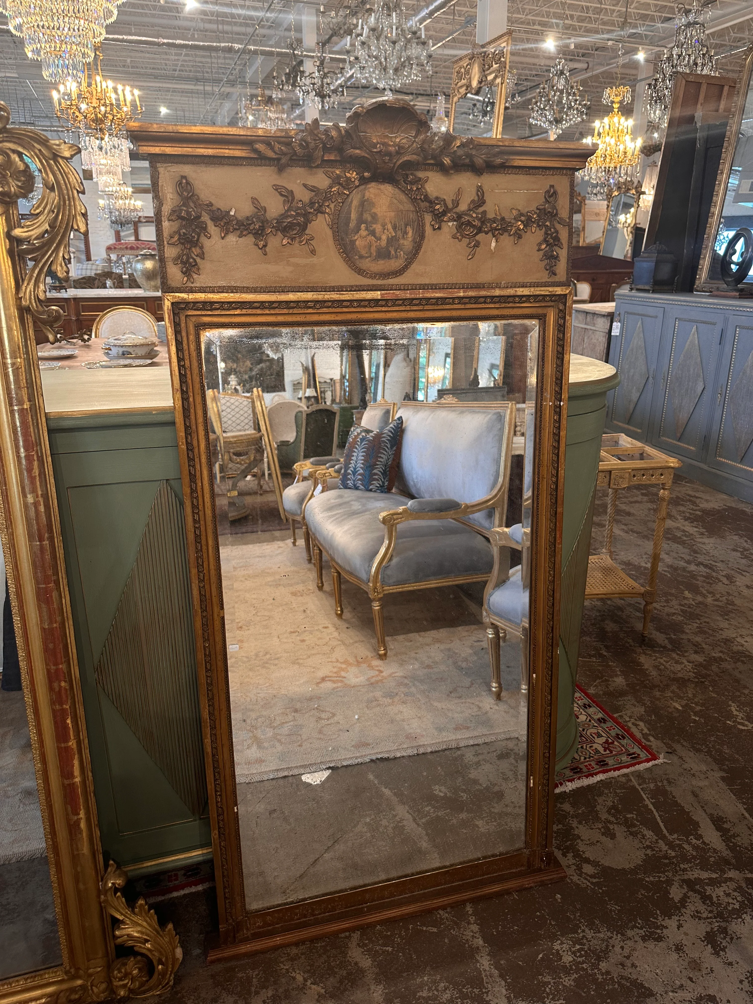 18th Century Beveled Glass Trumeau French Mirror