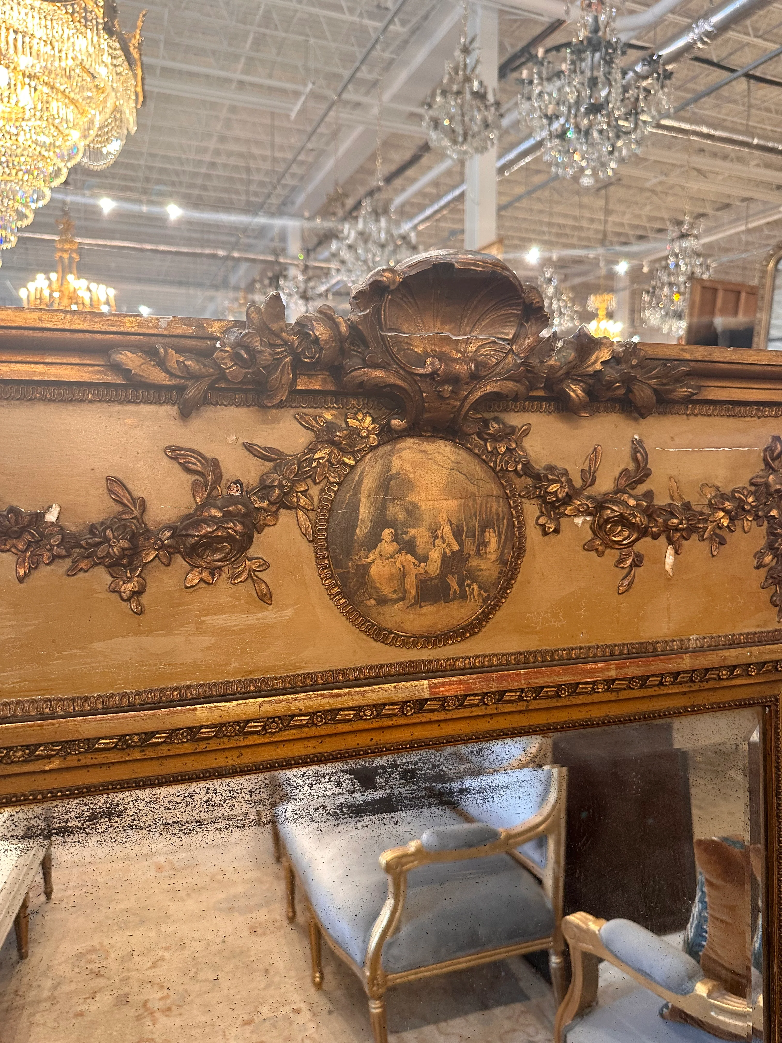18th Century Beveled Glass Trumeau French Mirror - Image 2