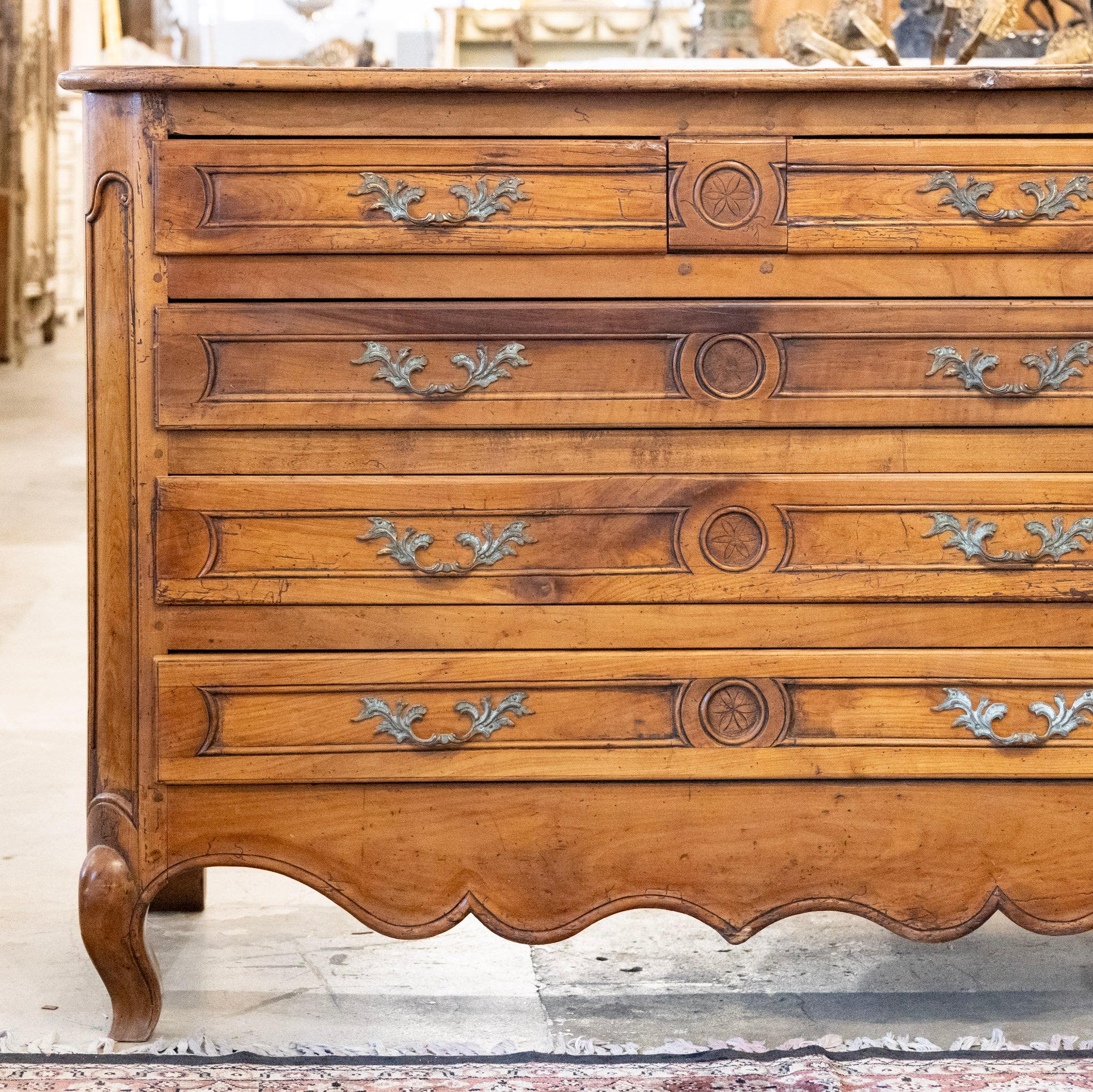 18th Century Carved Wood Chest - Cabriole Legs & Ornate Pulls - Image 4