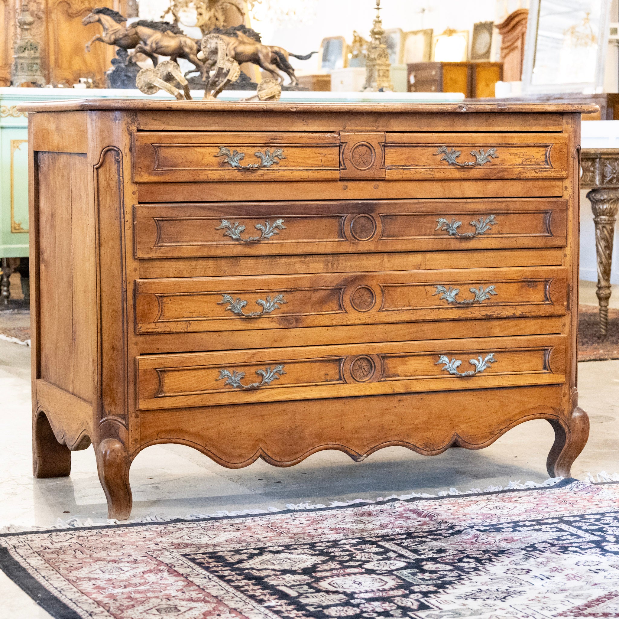 18th Century Carved Wood Chest - Cabriole Legs & Ornate Pulls - Image 5