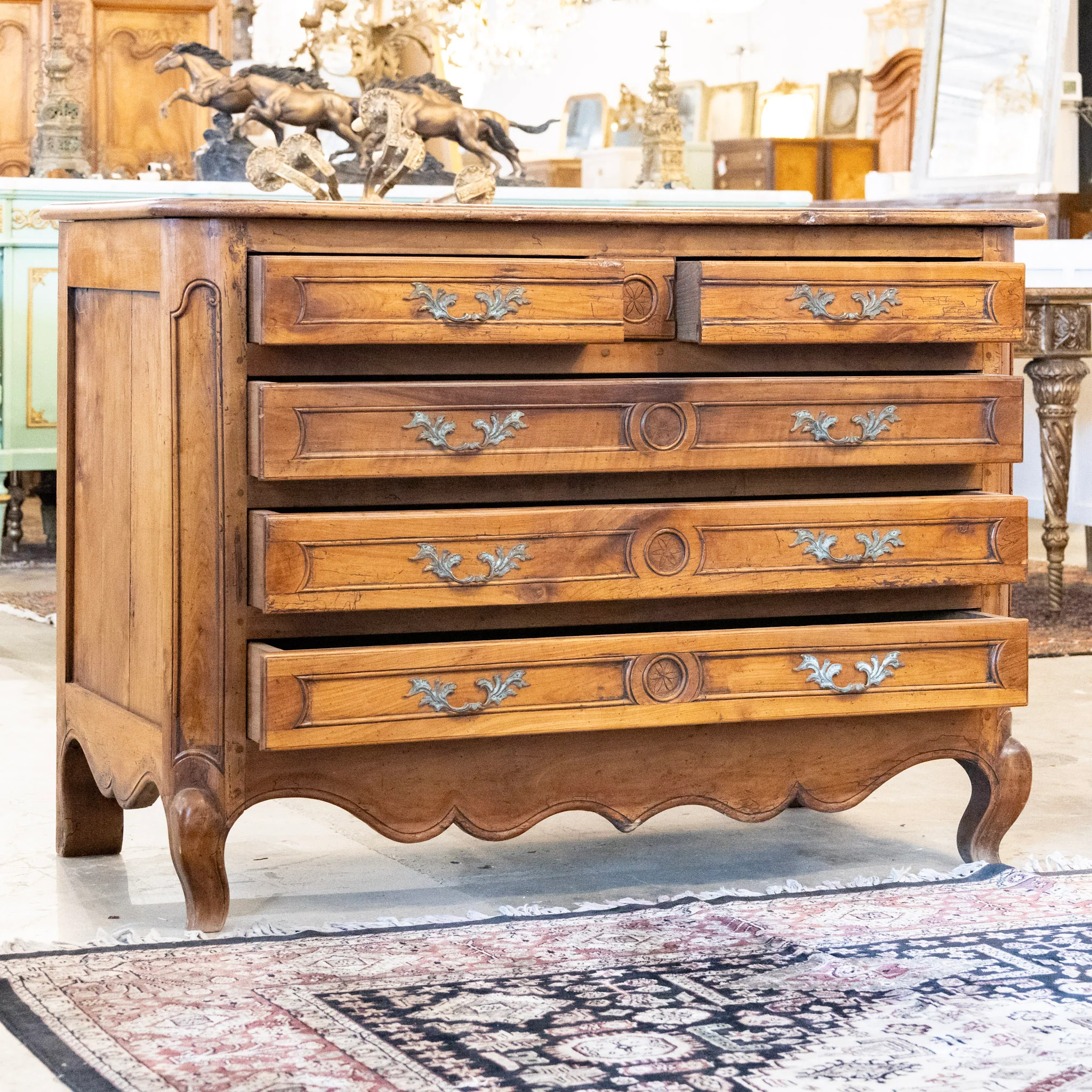 18th Century Carved Wood Chest - Cabriole Legs & Ornate Pulls - Image 6