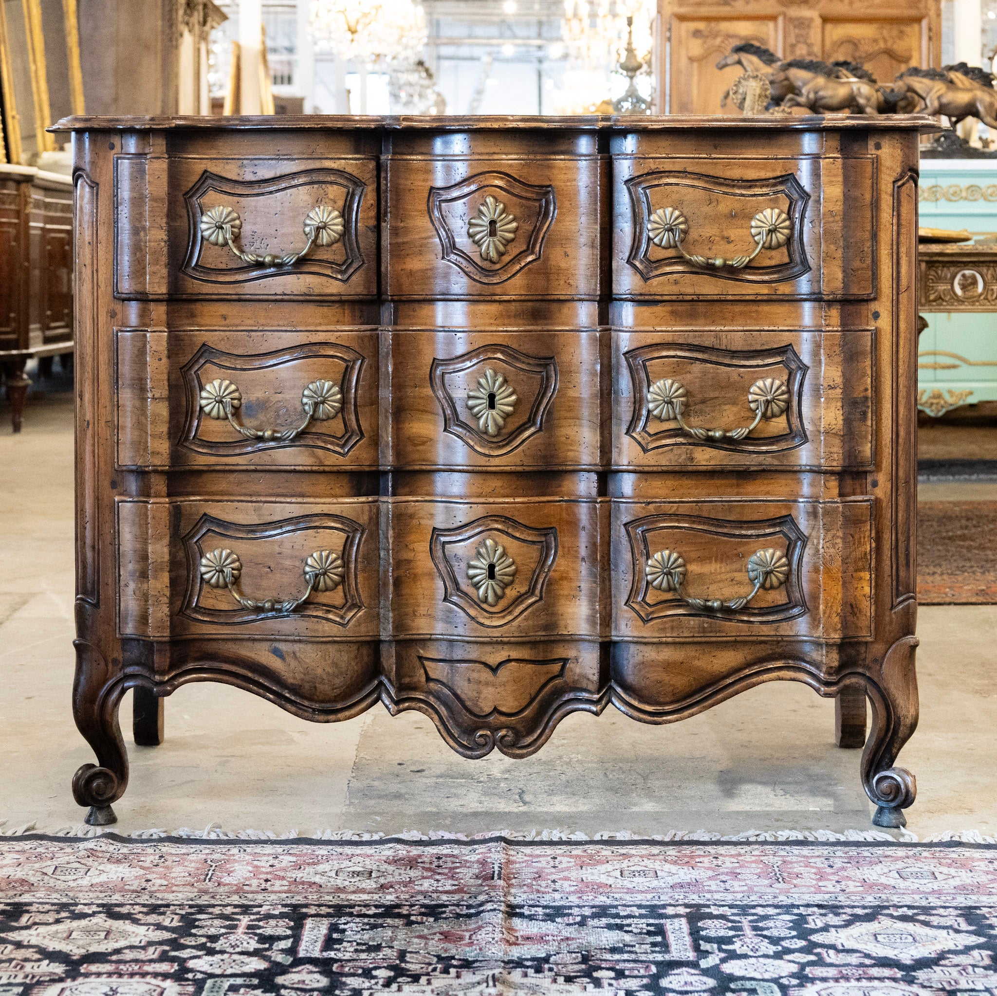 18th Century Four Drawer Chest – Carved Serpentine Front