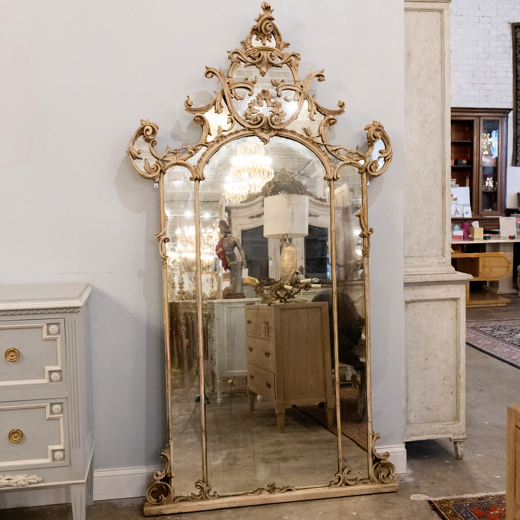 18th Century French Chippendale Mirror – Carved Scrollwork & Heavy Foxing