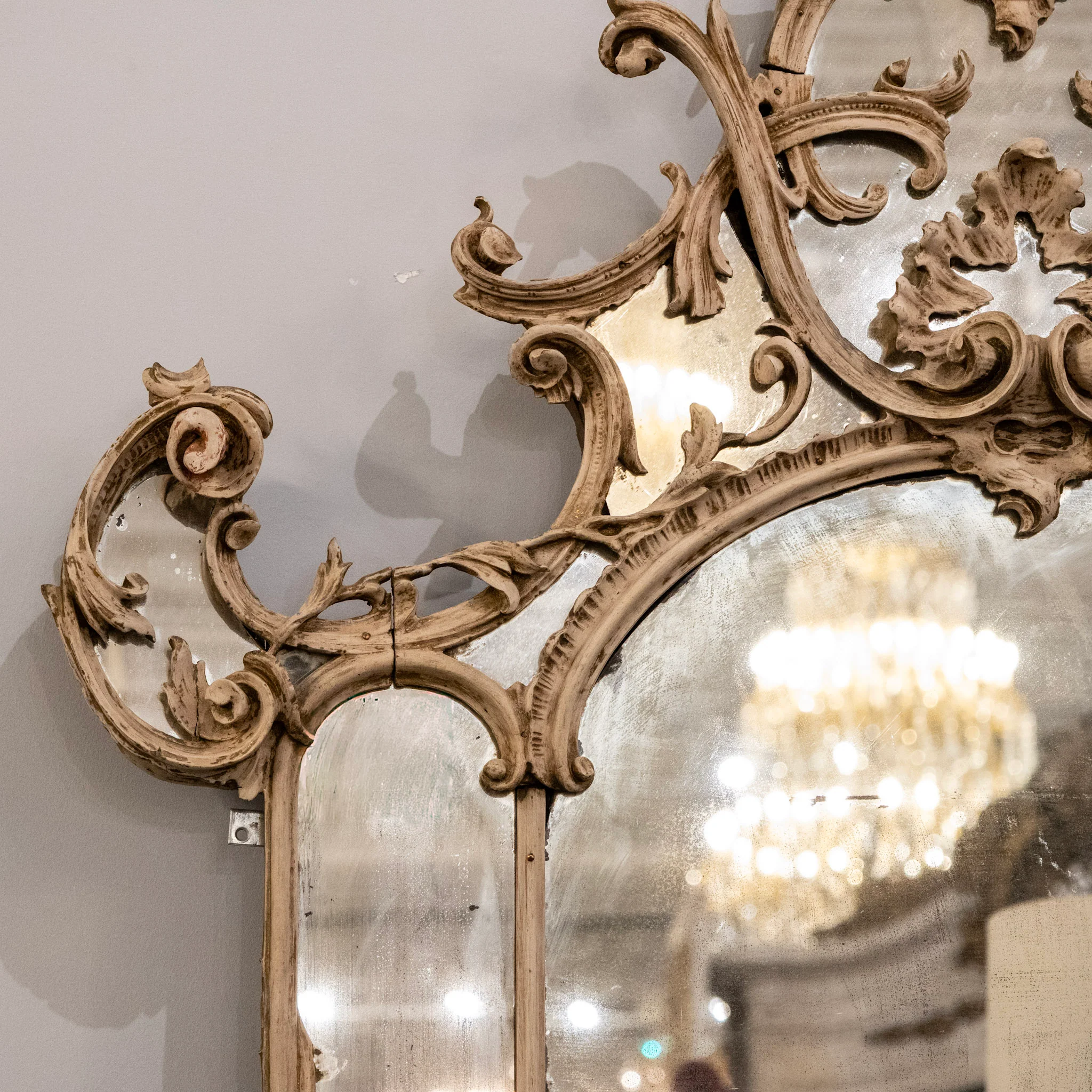 18th Century French Chippendale Mirror – Carved Scrollwork & Heavy Foxing - Image 4