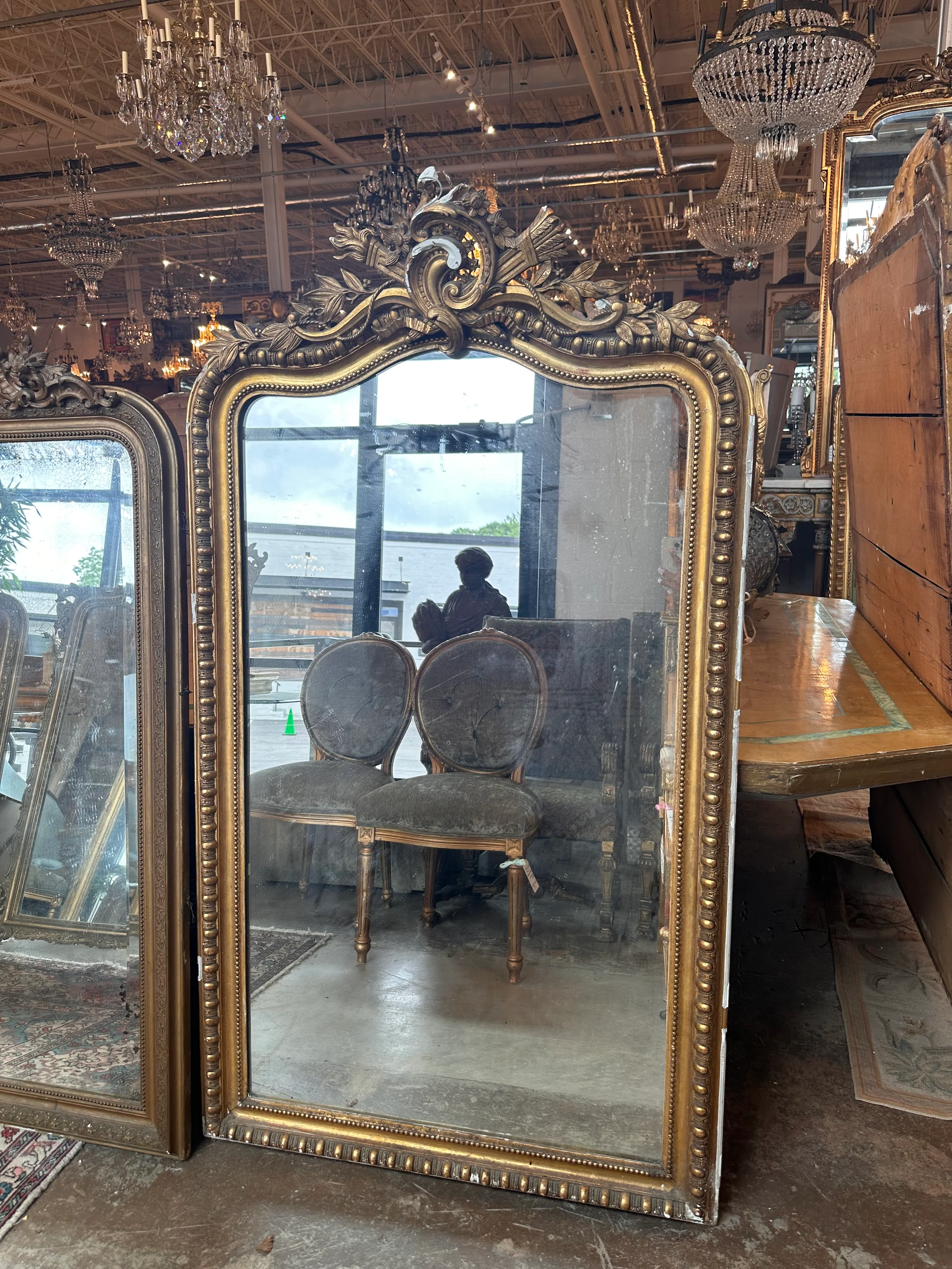 18th Century French Mirror with Leaf & Beaded Carving - Image 3