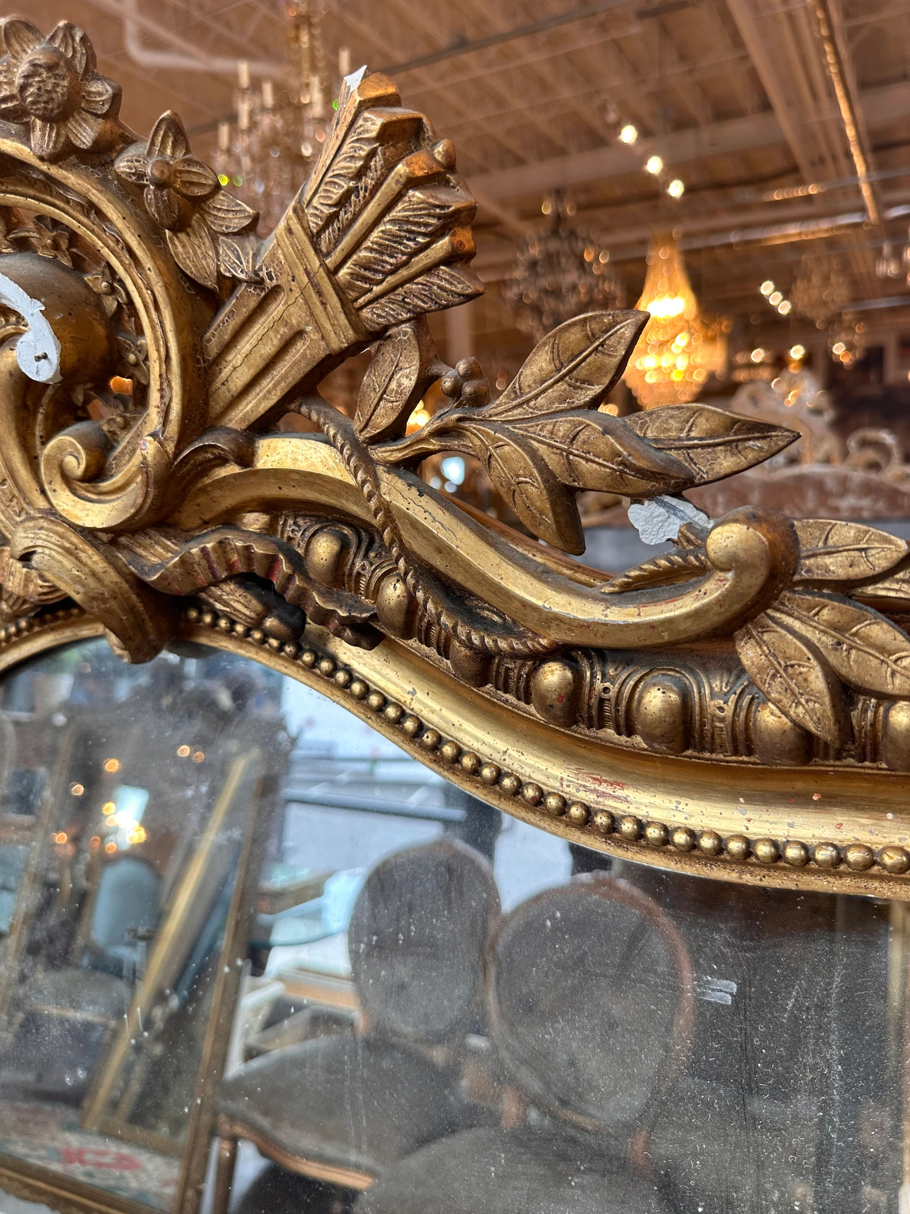18th Century French Mirror with Leaf & Beaded Carving - Image 4