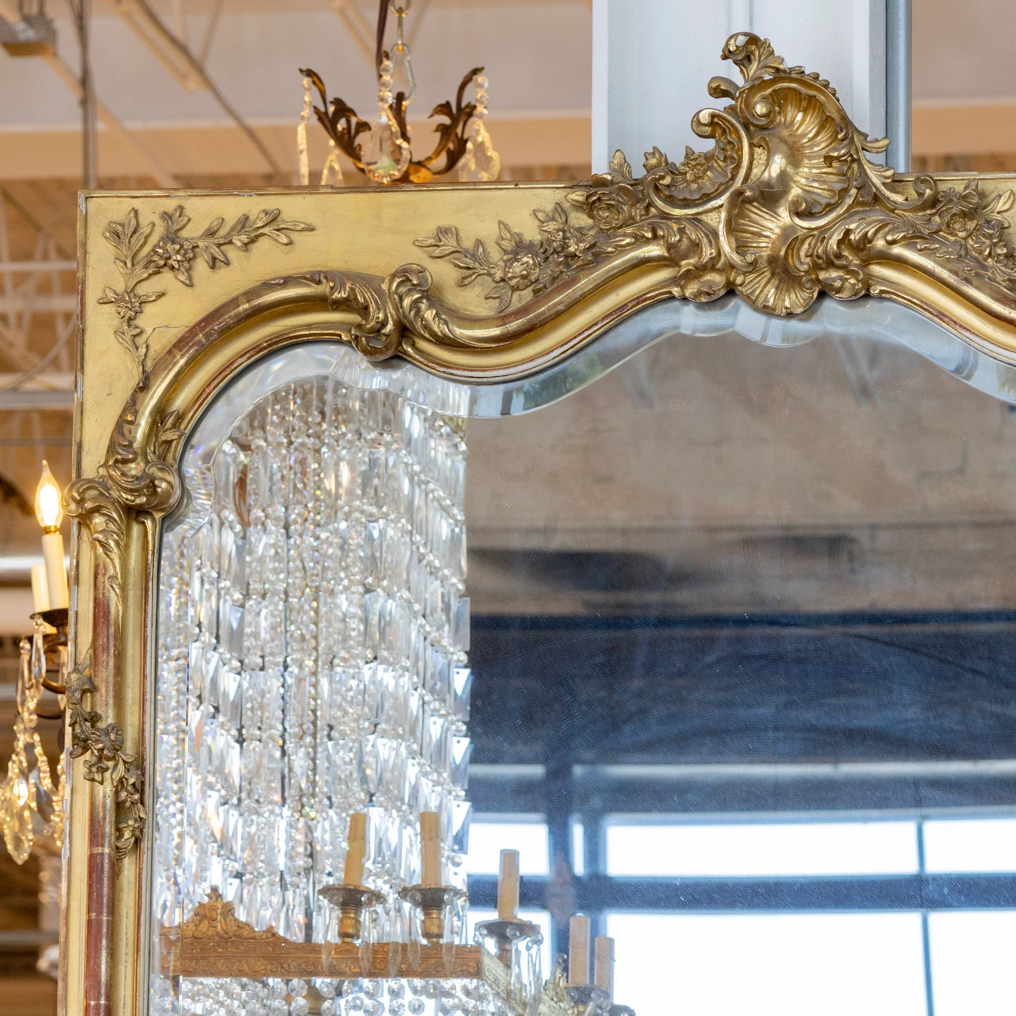 18th Century French Mirror - Ornate Frame & Original Beveled Glass - Image 4