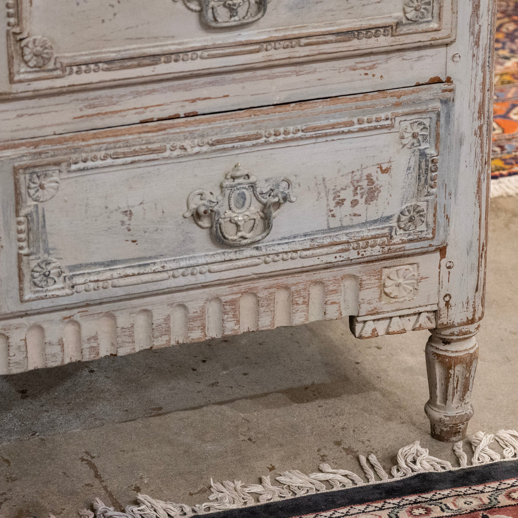 18th Century Gustavian Secretary Desk in Grey Painted Finish with Carved Detailing - Image 12