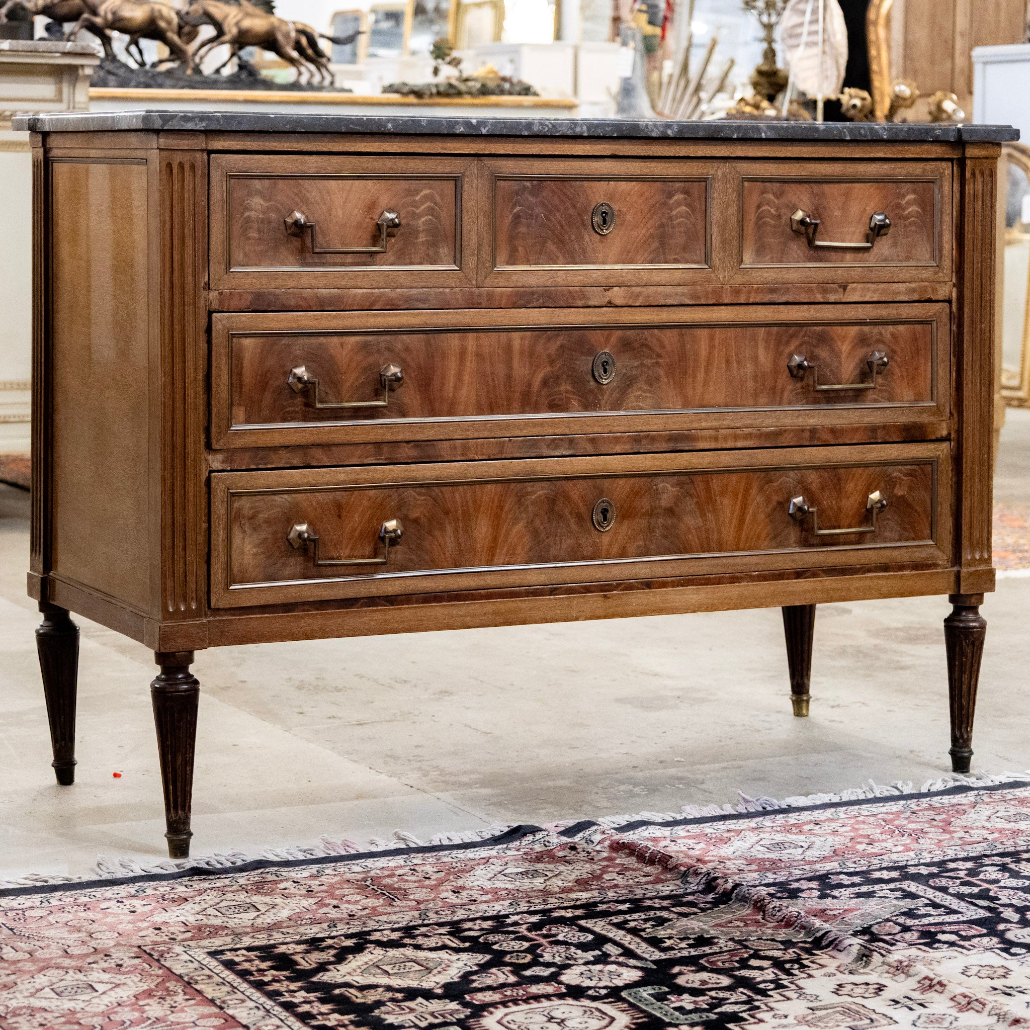 18th Century Louis XVI Dark Wood Chest – Black Marble Top - Image 3