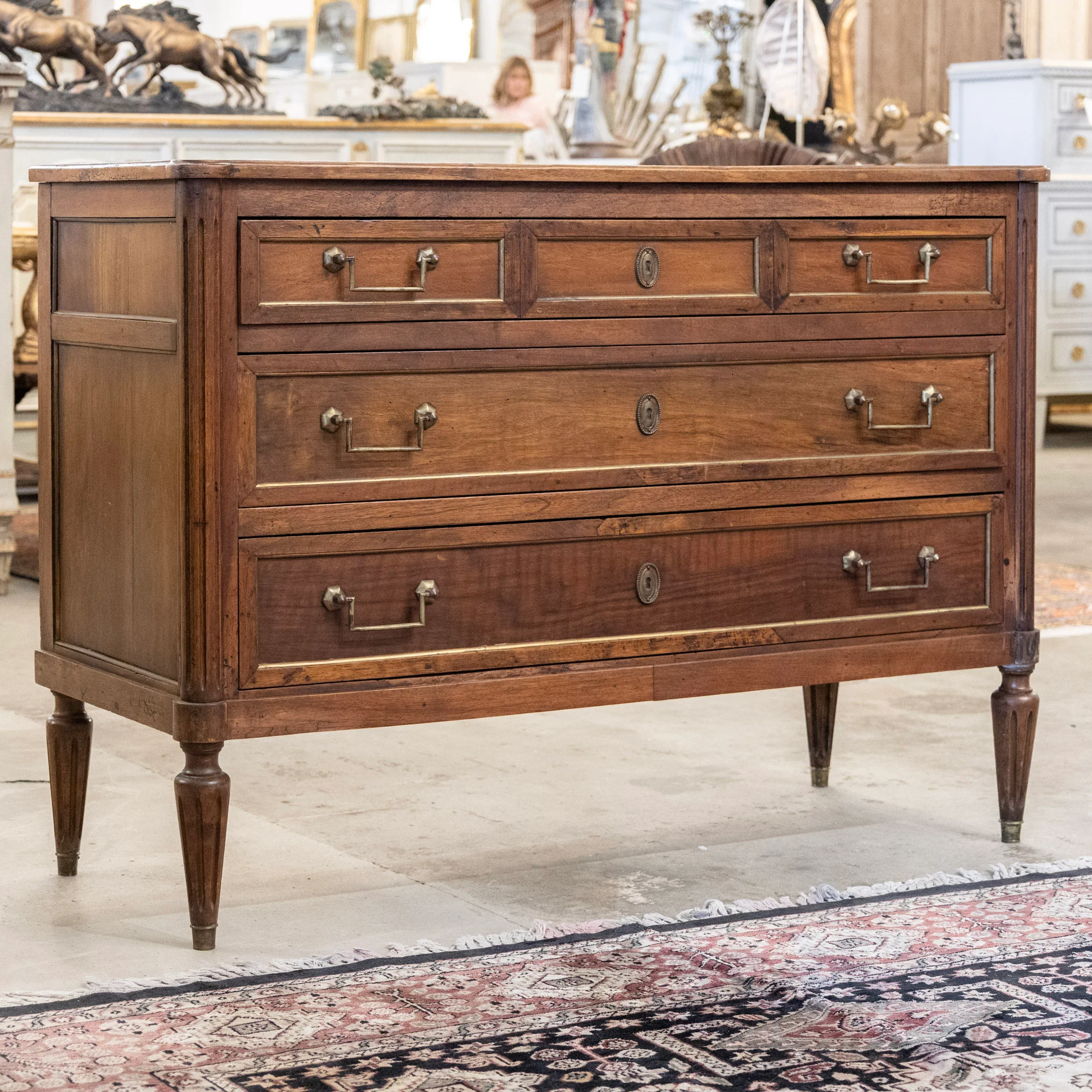18th Century Louis XVI Wood Chest – Brass Trim & Square Pulls - Image 2