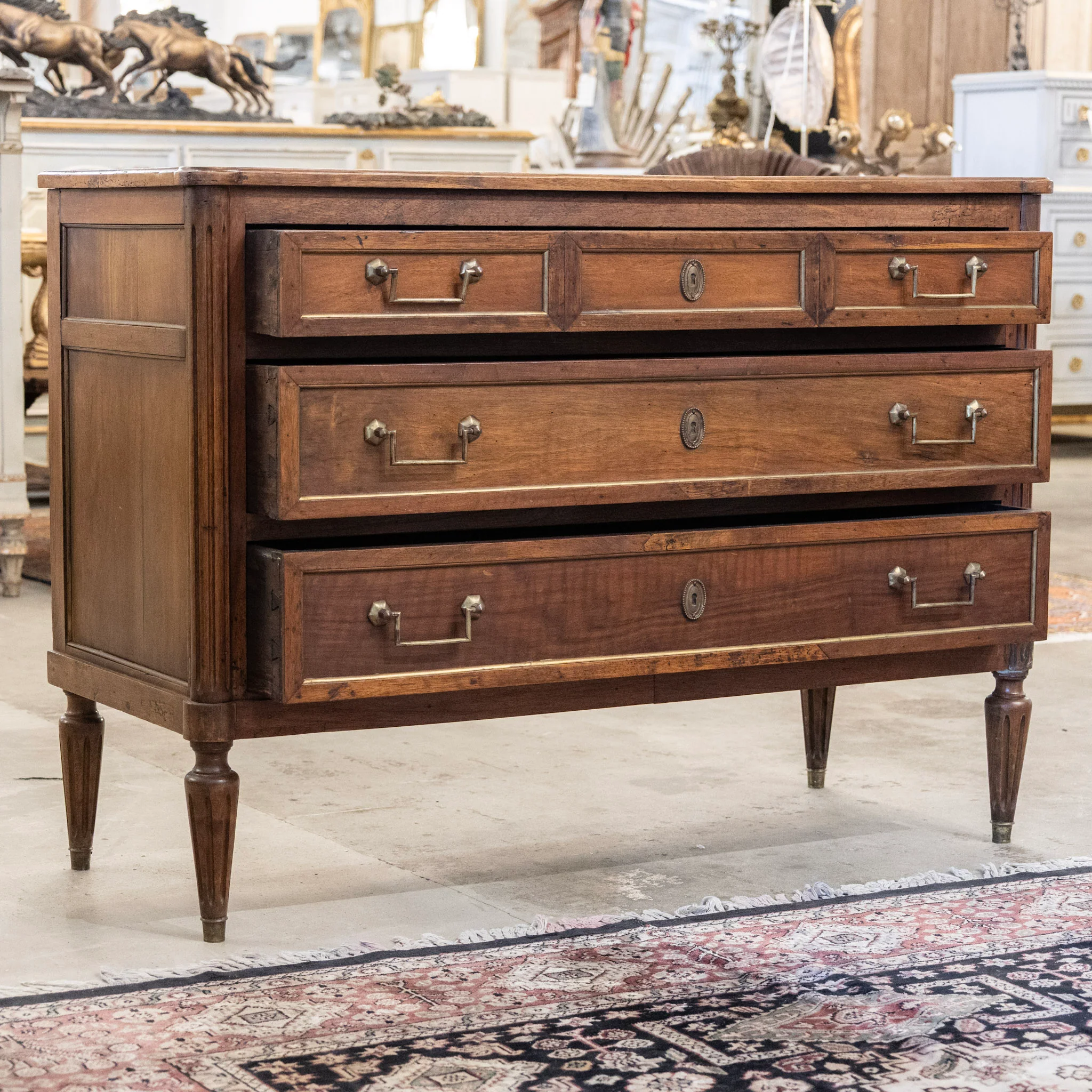 18th Century Louis XVI Wood Chest – Brass Trim & Square Pulls - Image 3