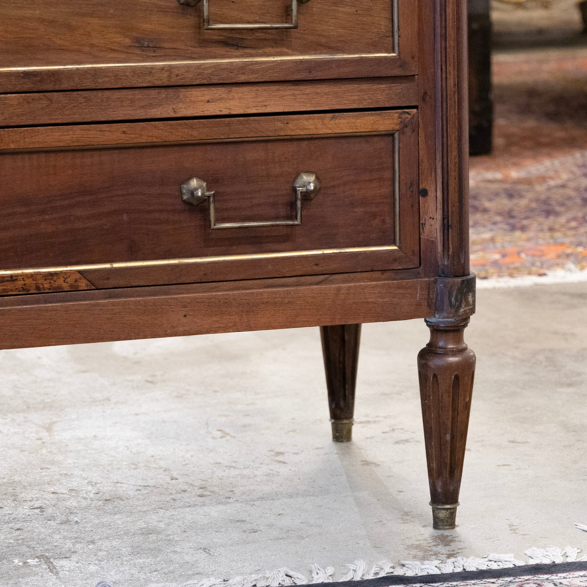18th Century Louis XVI Wood Chest – Brass Trim & Square Pulls - Image 6