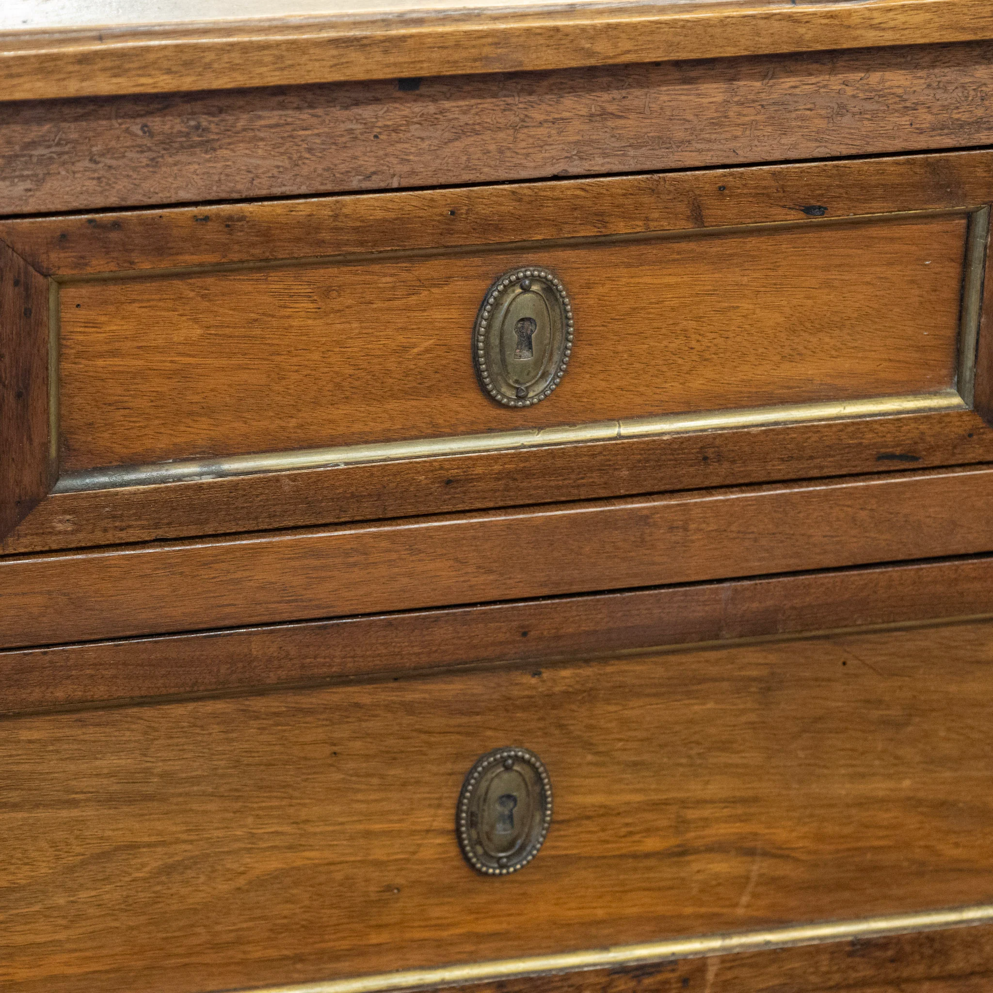 18th Century Louis XVI Wood Chest – Brass Trim & Square Pulls - Image 7