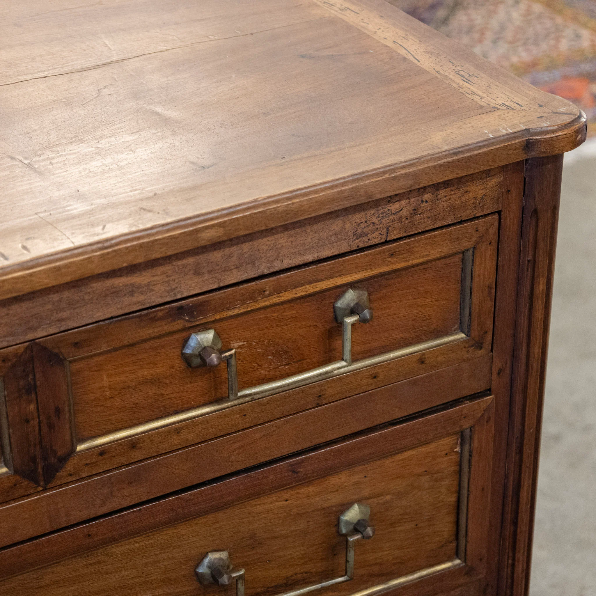 18th Century Louis XVI Wood Chest – Brass Trim & Square Pulls - Image 8