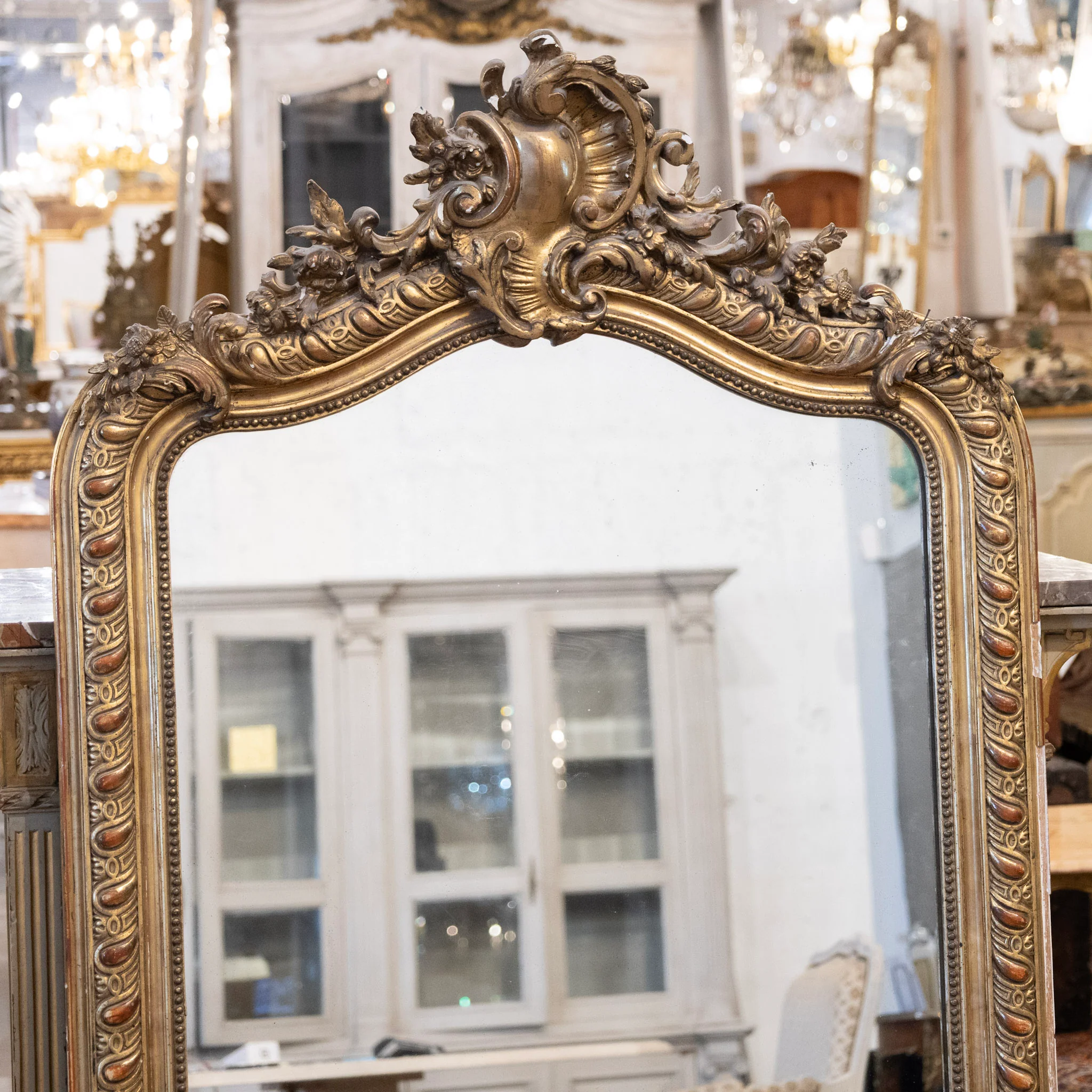 18th Century Ornate French Gilded Mirror – Acanthus Leaf Frame & Shell Crest - Image 2