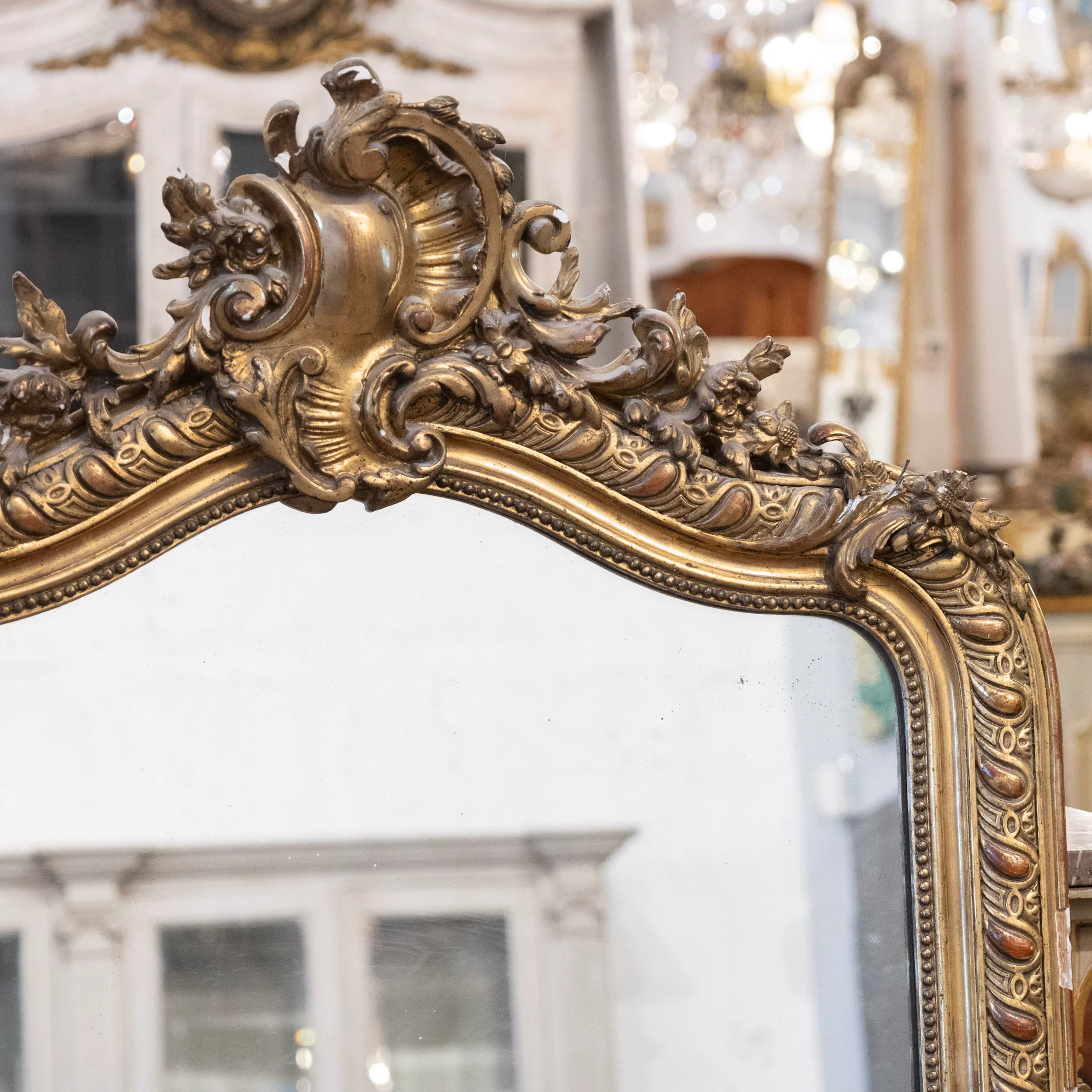 18th Century Ornate French Gilded Mirror – Acanthus Leaf Frame & Shell Crest - Image 3