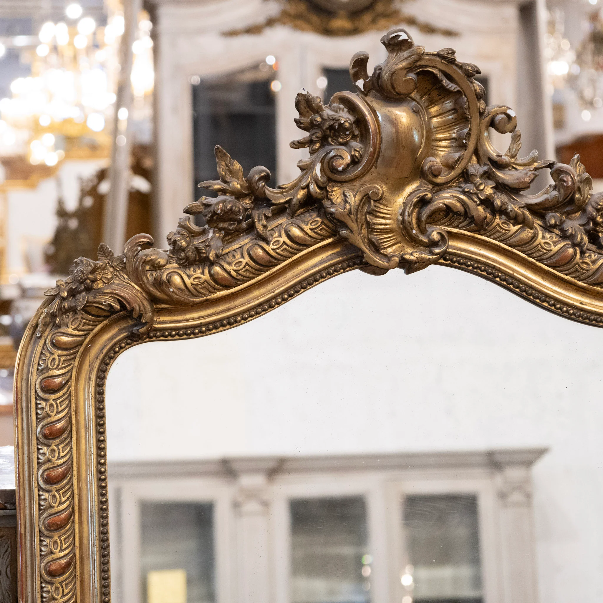 18th Century Ornate French Gilded Mirror – Acanthus Leaf Frame & Shell Crest - Image 4