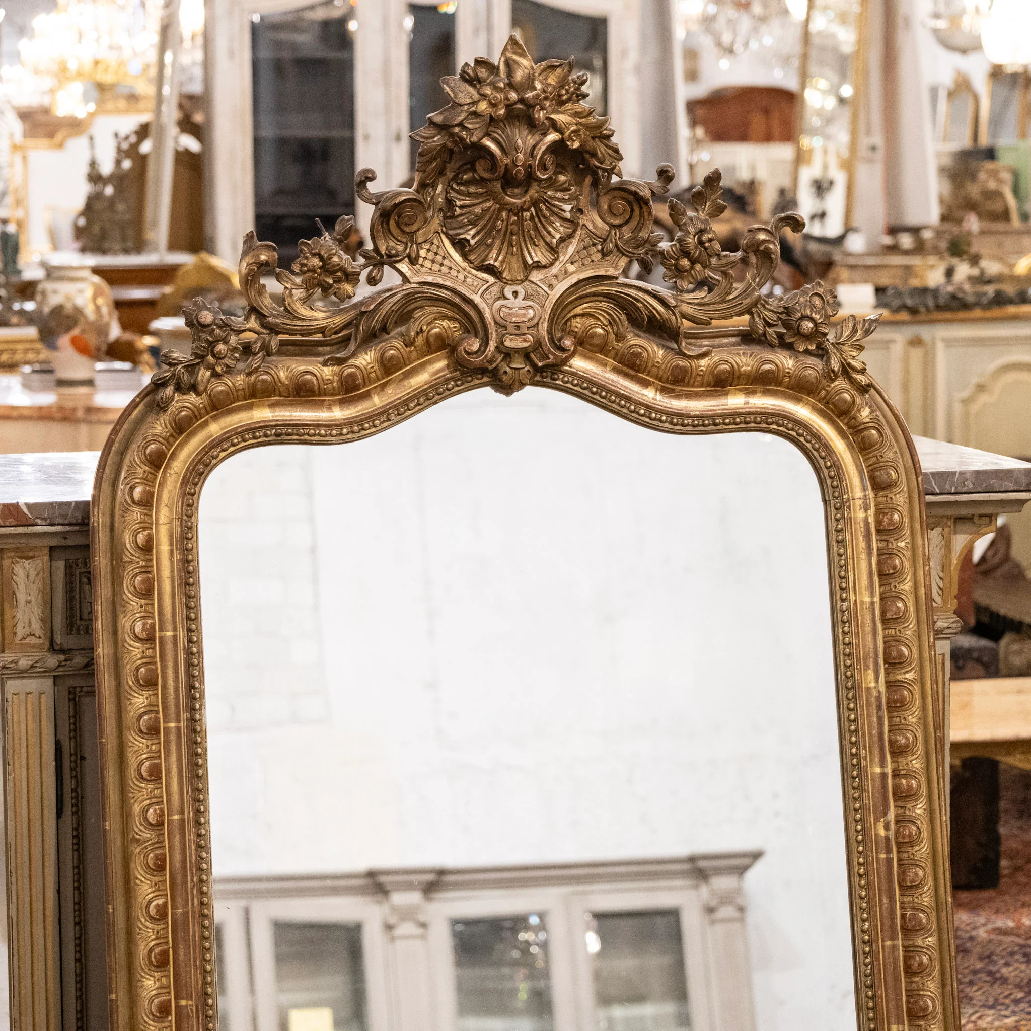 18th-Century Ornate French Gilded Mirror – Shell Crest & Carved Trim - Image 2