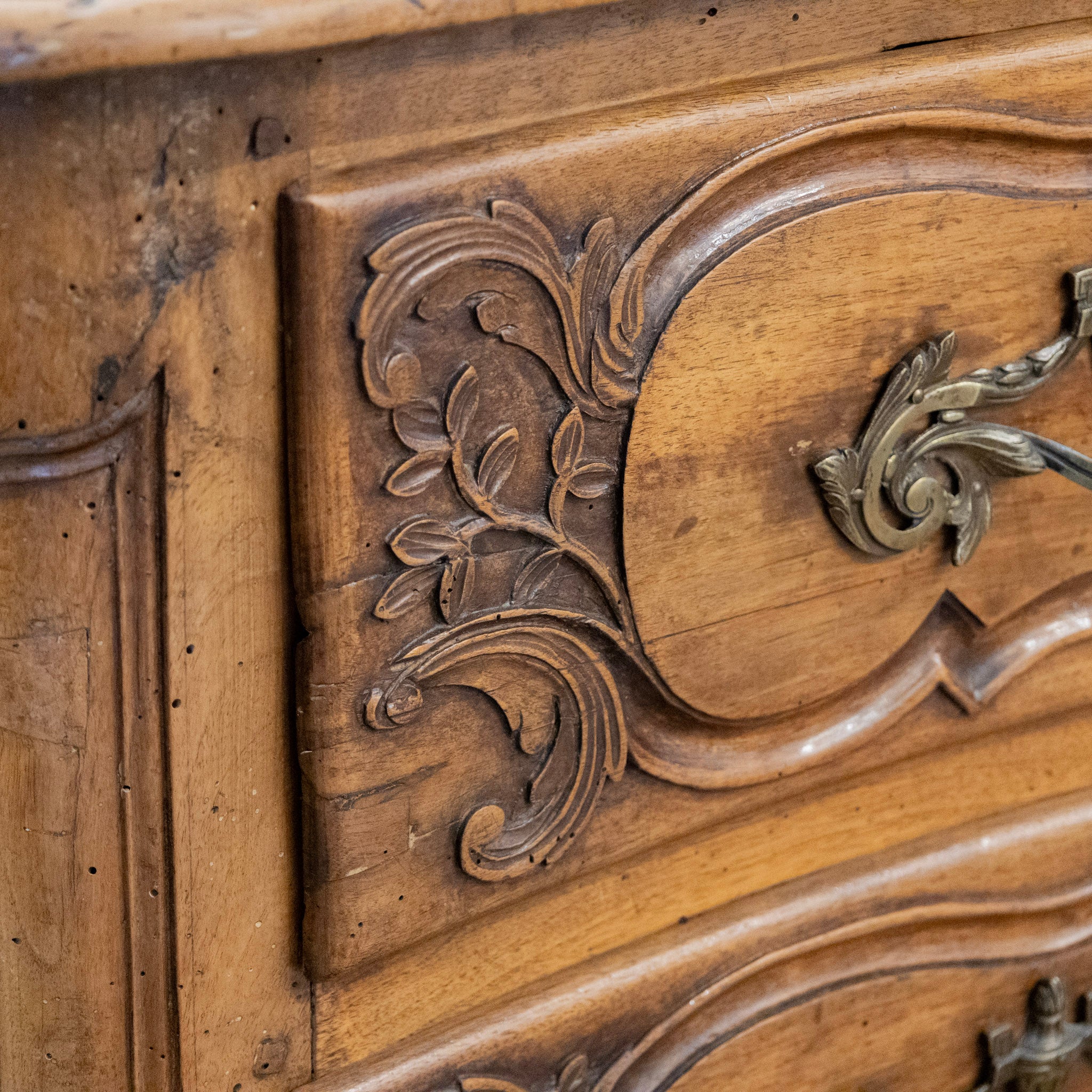 18th Century Wood Carved Chest – Ornate Hardware - Image 13