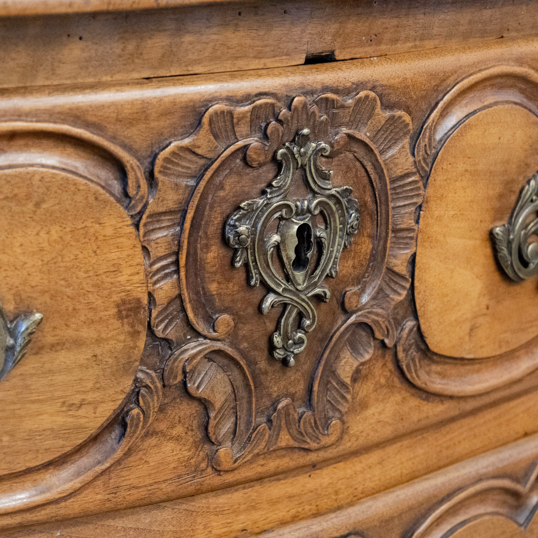 18th Century Wood Carved Chest – Ornate Hardware - Image 14