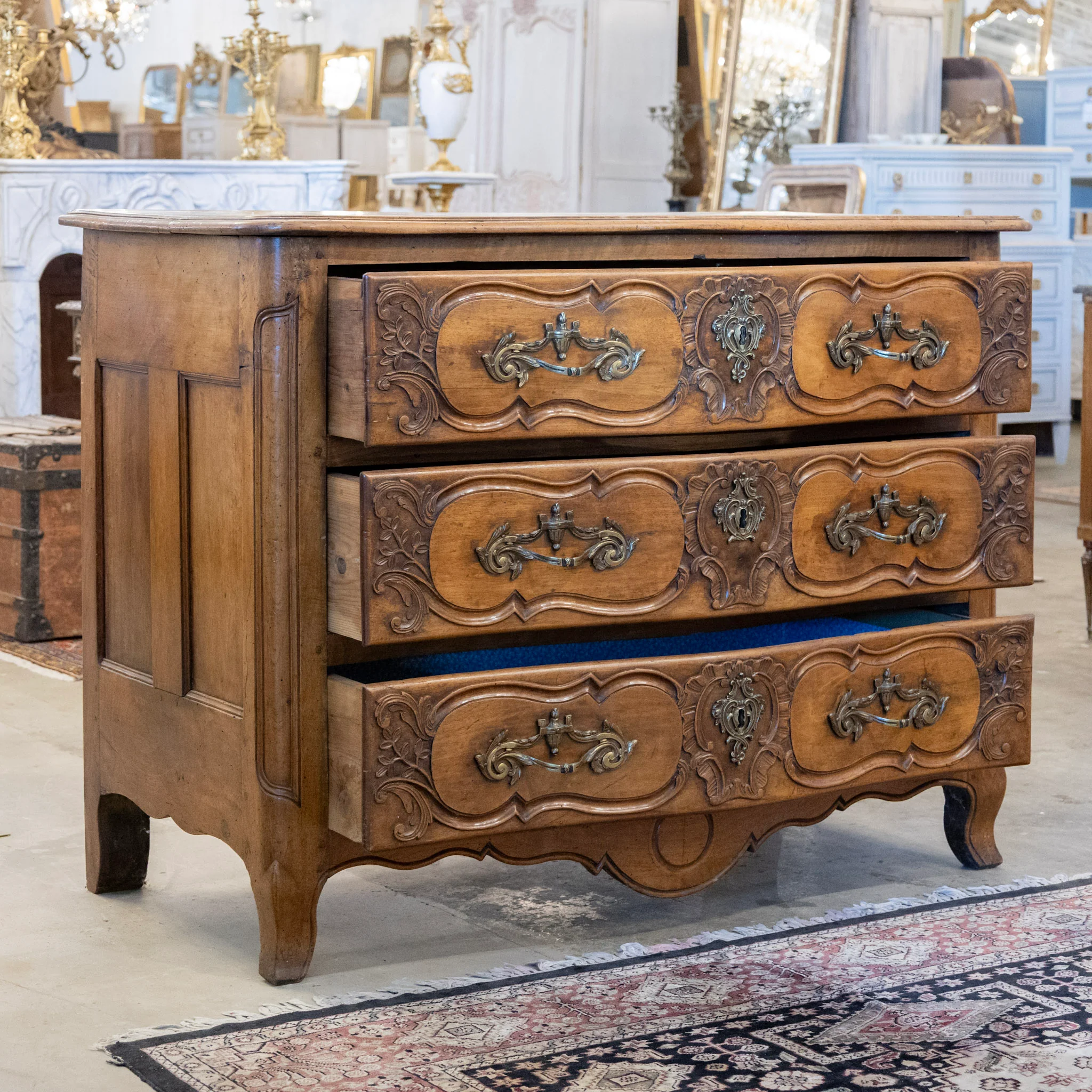 18th Century Wood Carved Chest – Ornate Hardware - Image 3