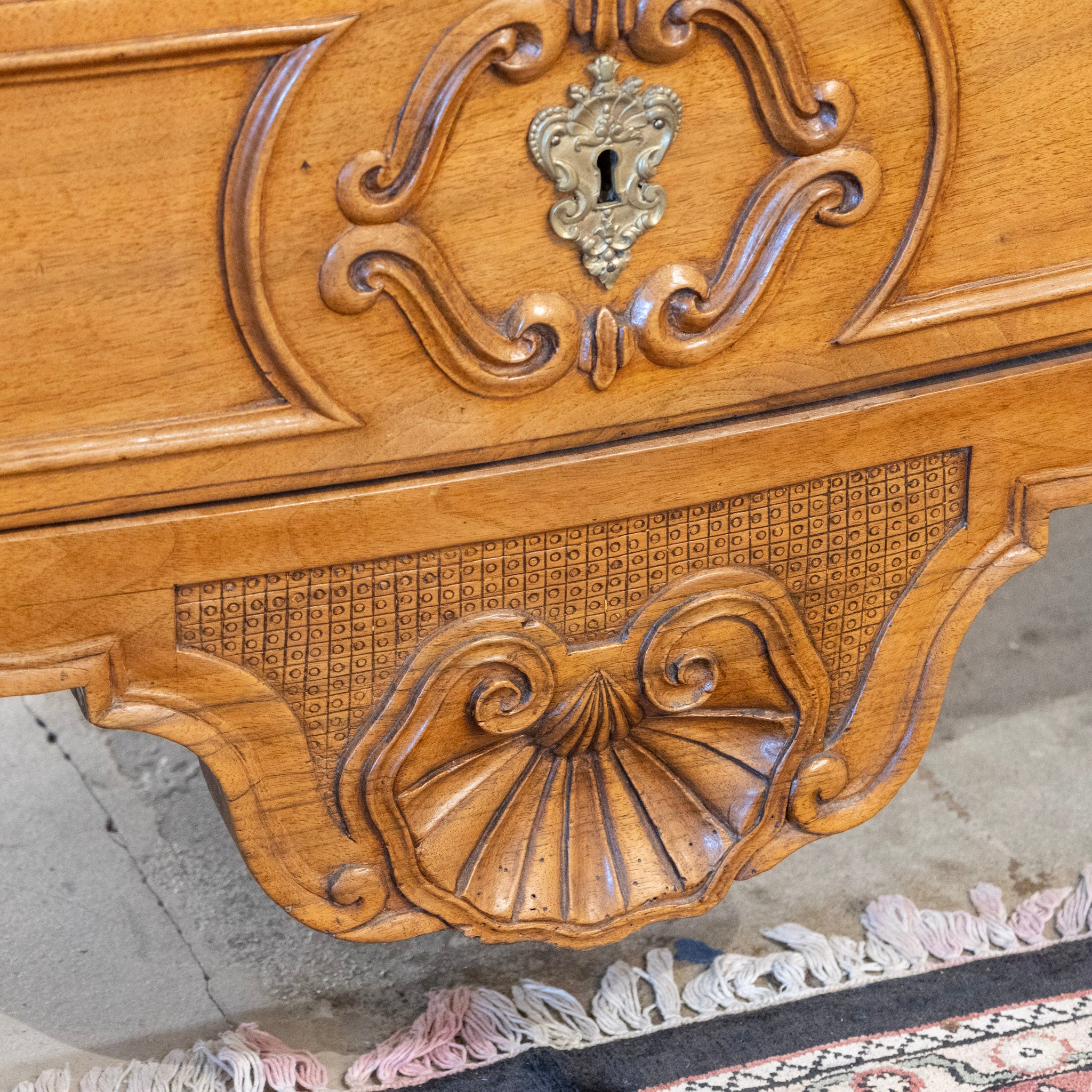 18th Century Wood Chest – Hand-Carved Details & Brass Rosette Pulls - Image 10