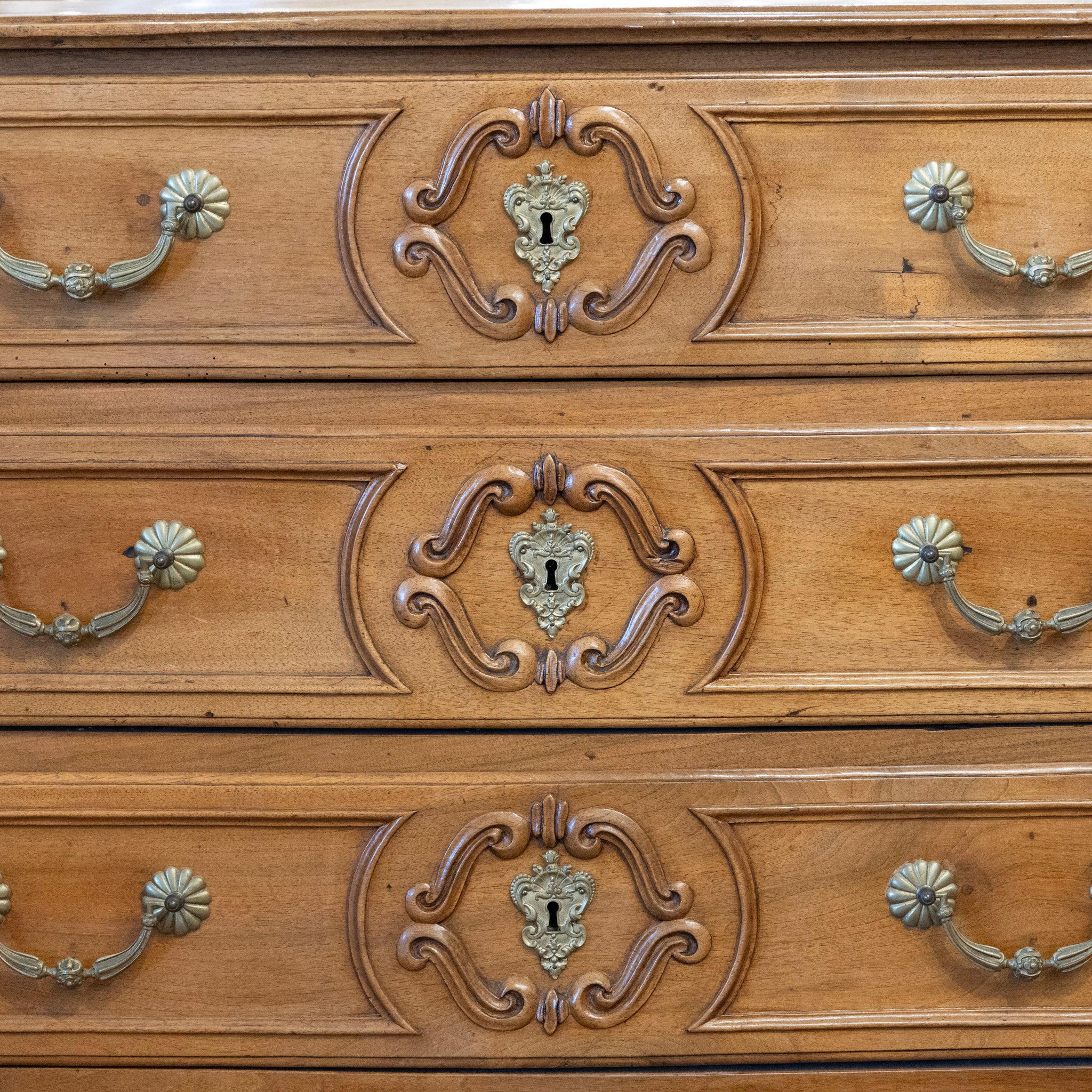 18th Century Wood Chest – Hand-Carved Details & Brass Rosette Pulls - Image 4