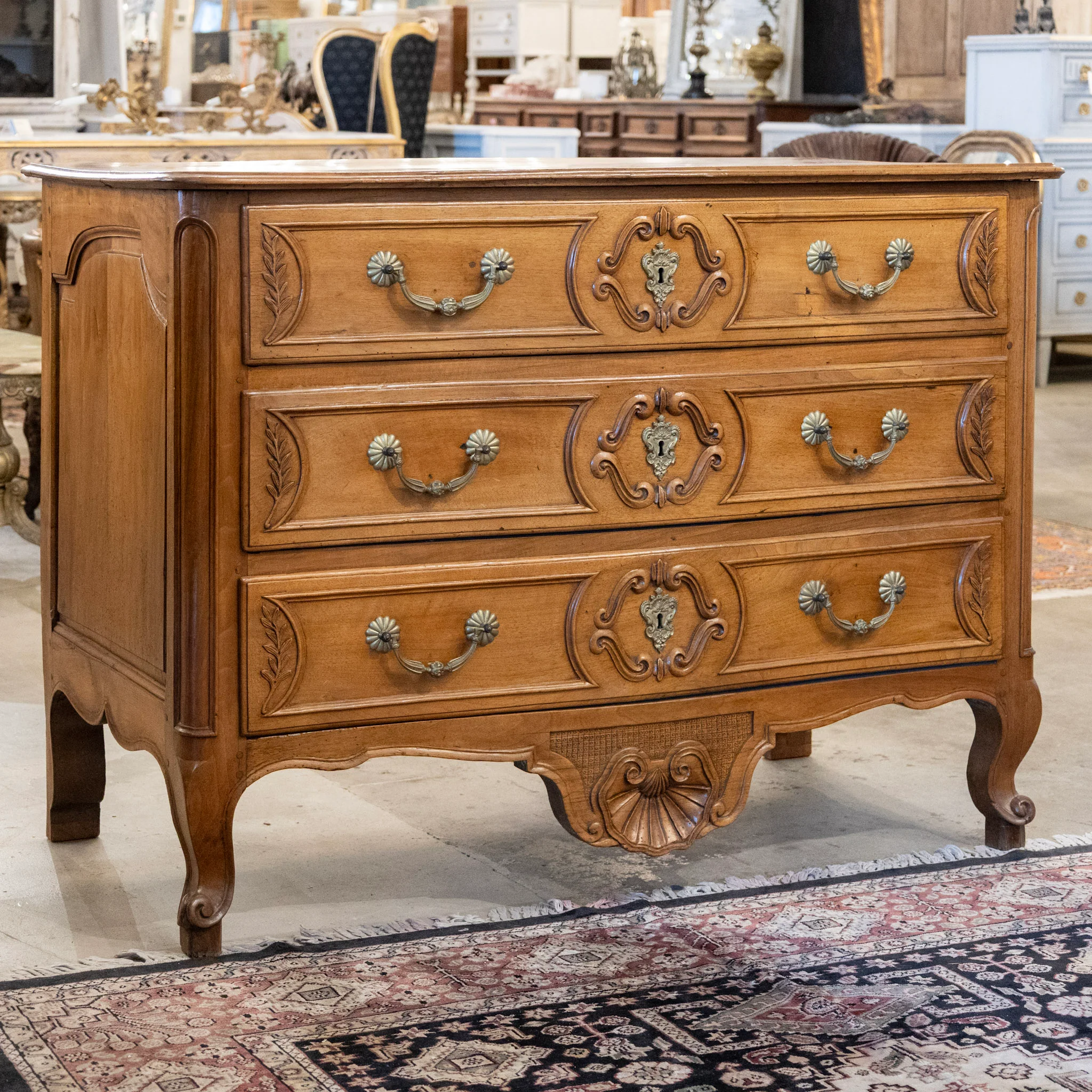 18th Century Wood Chest – Hand-Carved Details & Brass Rosette Pulls - Image 6
