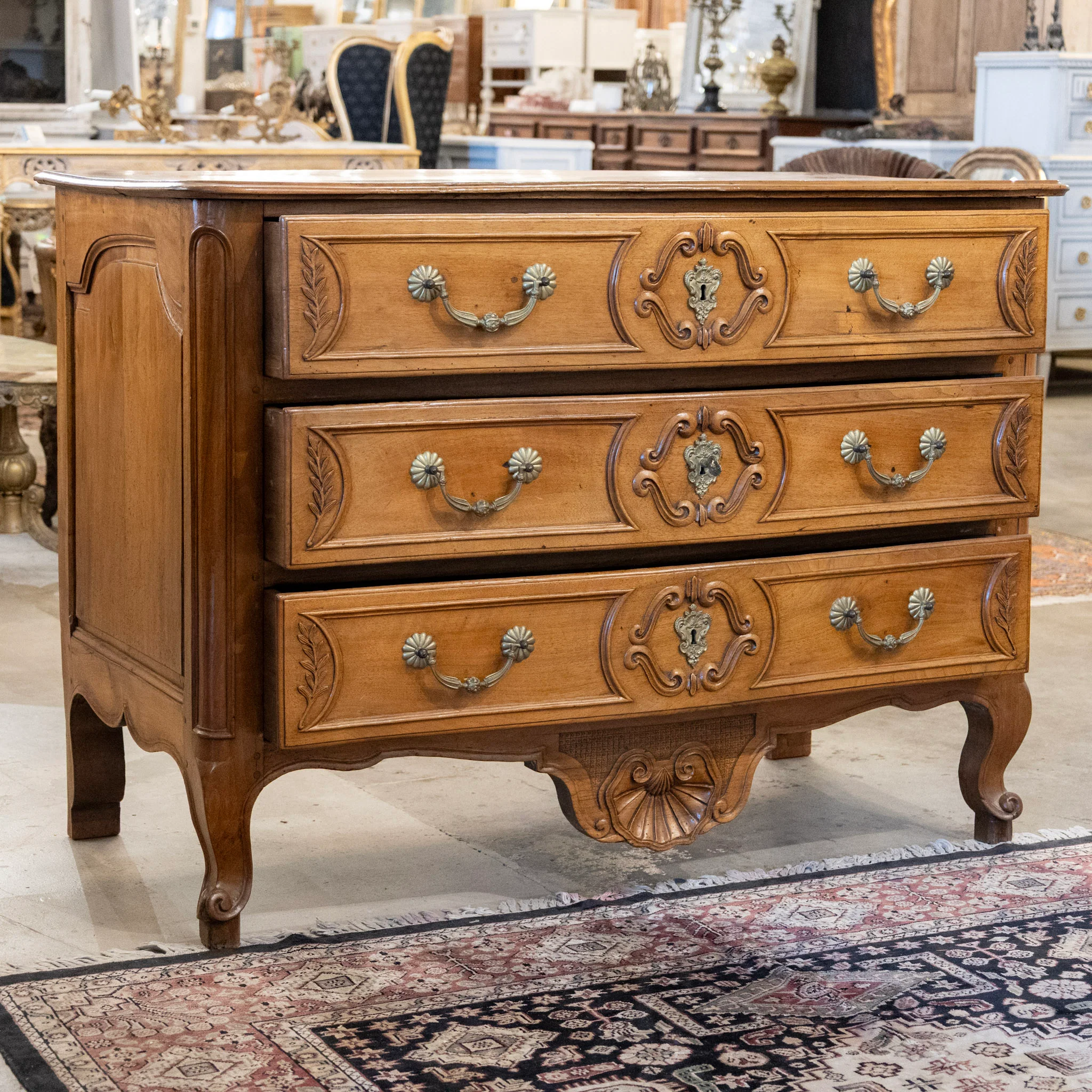 18th Century Wood Chest – Hand-Carved Details & Brass Rosette Pulls - Image 7