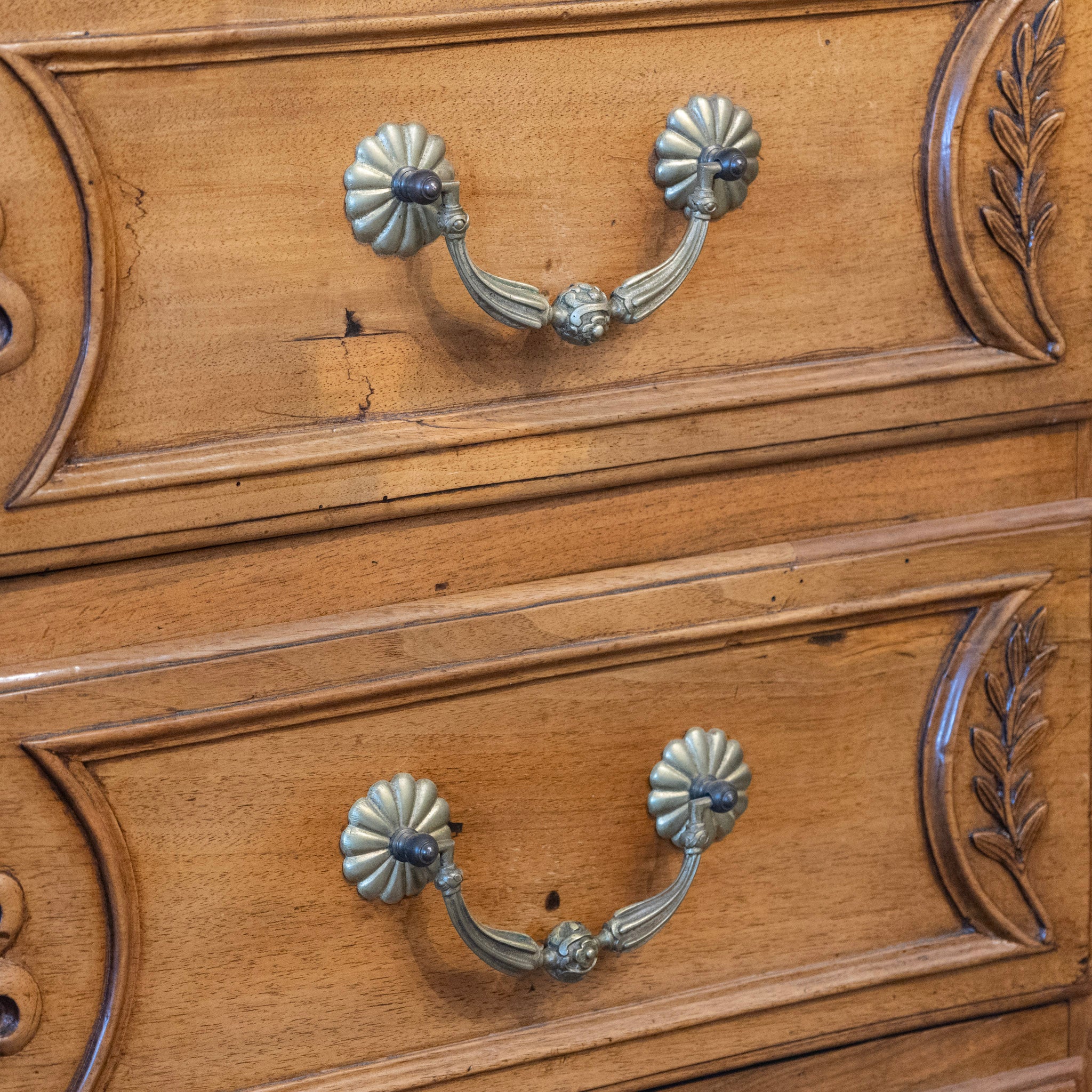 18th Century Wood Chest – Hand-Carved Details & Brass Rosette Pulls - Image 8