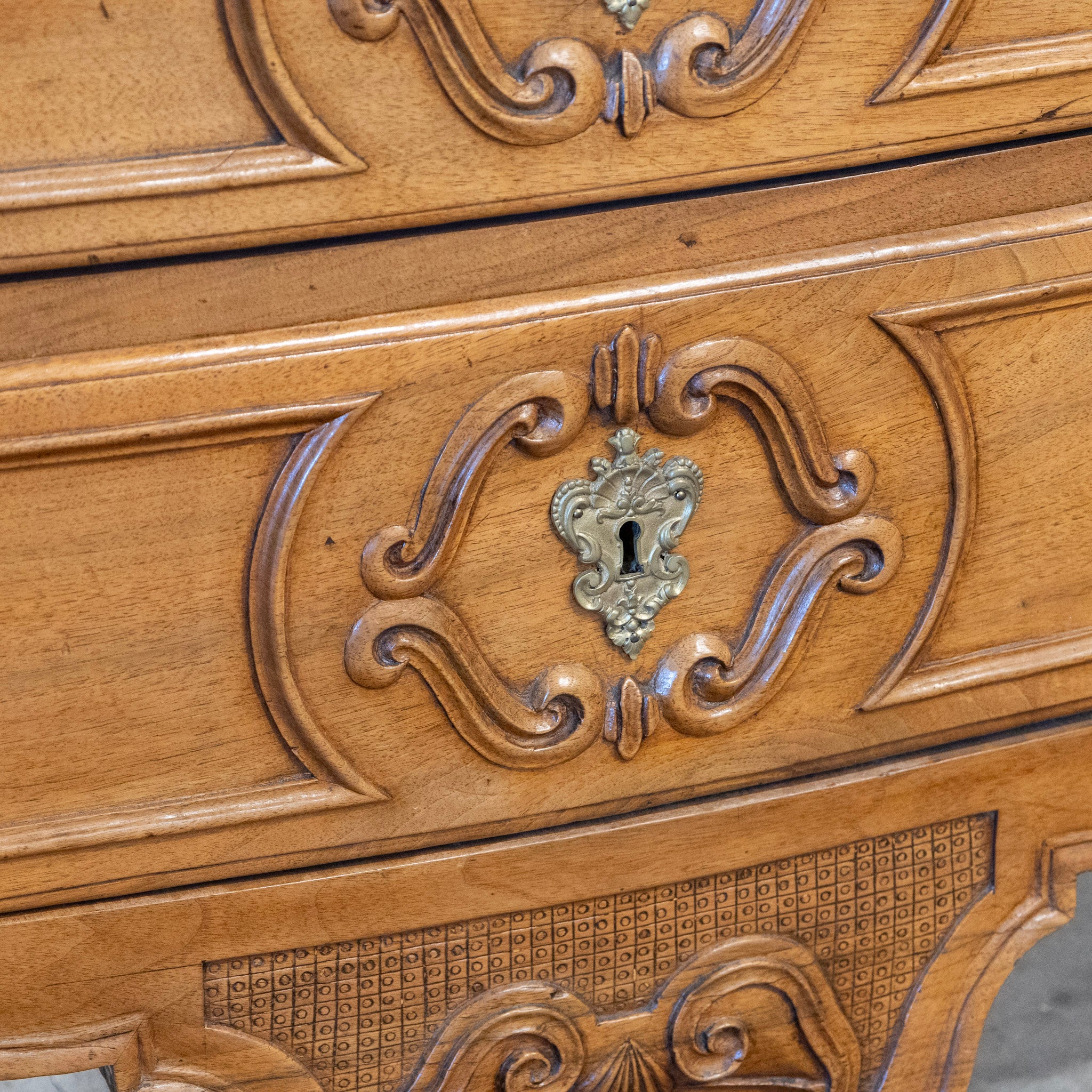 18th Century Wood Chest – Hand-Carved Details & Brass Rosette Pulls - Image 9