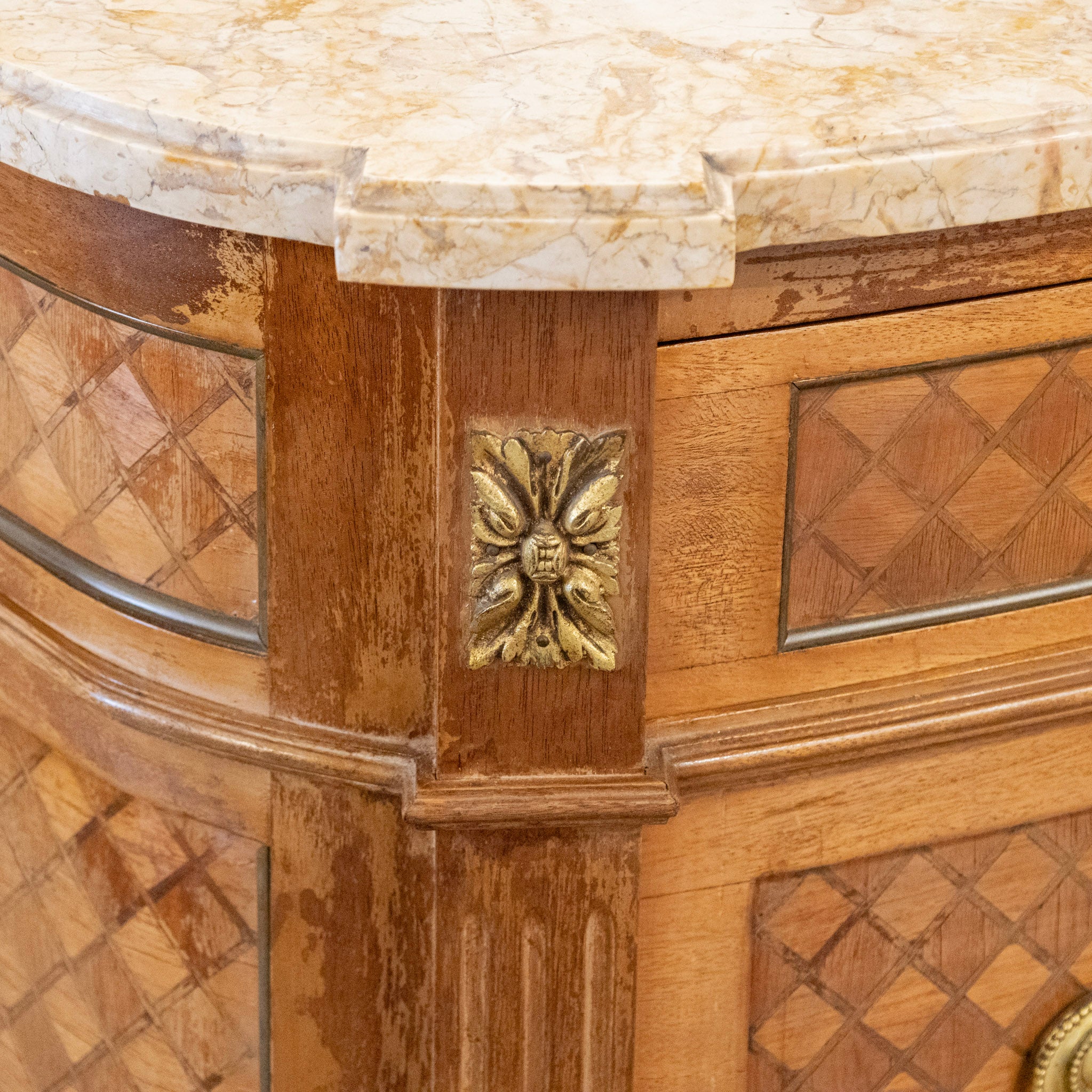 18th Century Wooden Chest – Cream Marble Top & Cabinet Doors - Image 10