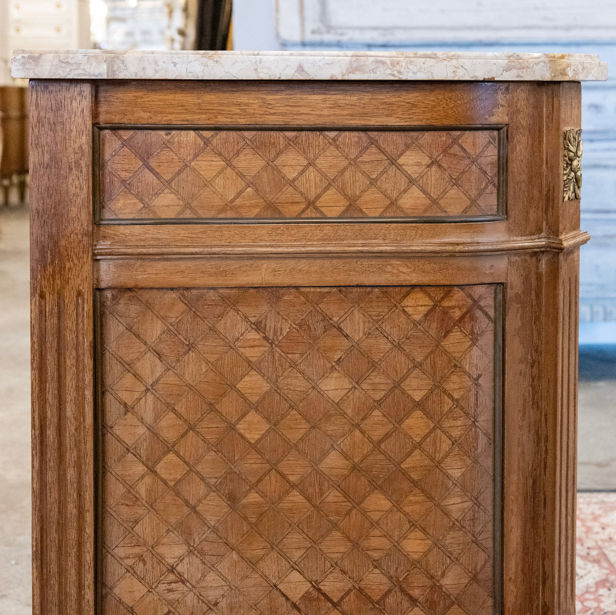 18th Century Wooden Chest – Cream Marble Top & Cabinet Doors - Image 11