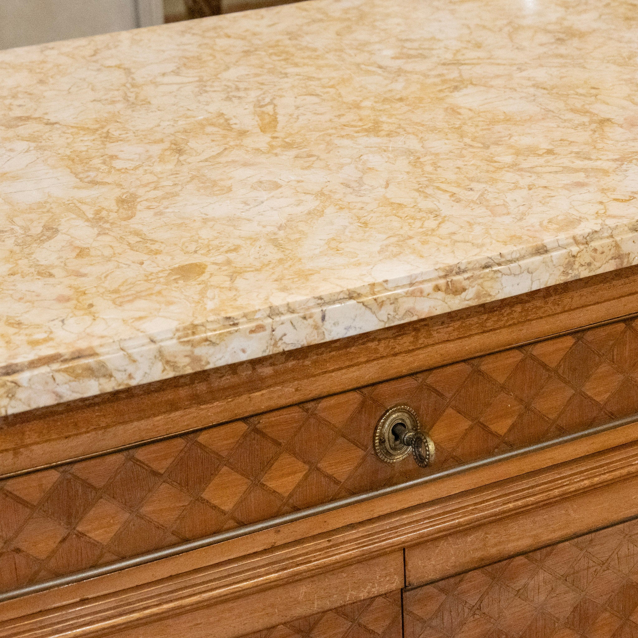 18th Century Wooden Chest – Cream Marble Top & Cabinet Doors - Image 14