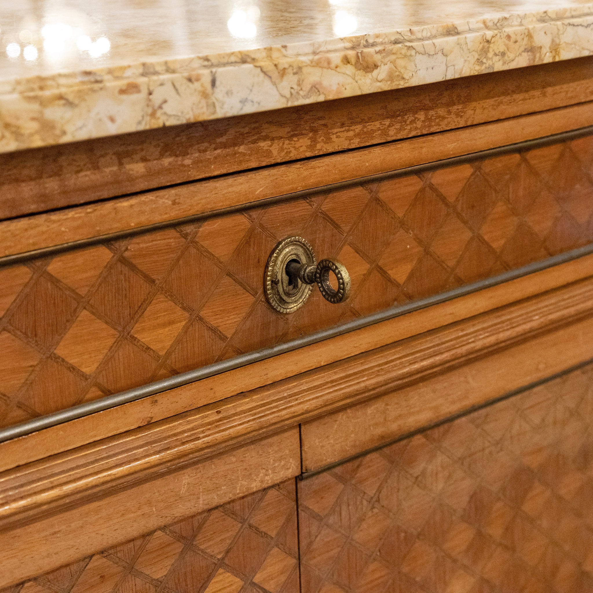 18th Century Wooden Chest – Cream Marble Top & Cabinet Doors - Image 16