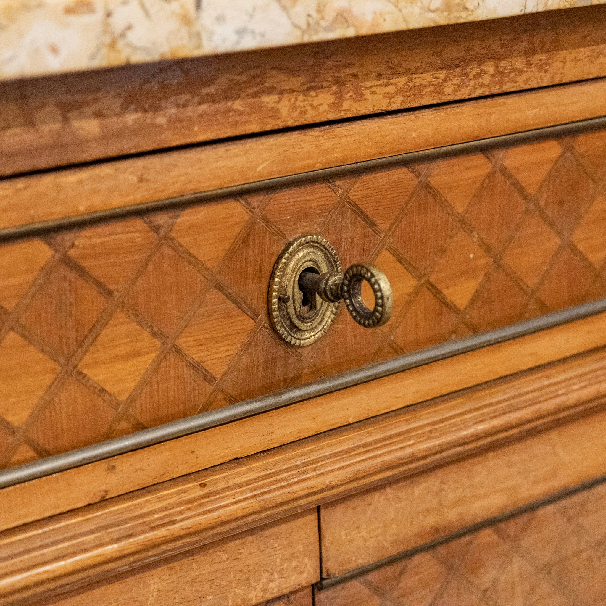 18th Century Wooden Chest – Cream Marble Top & Cabinet Doors - Image 17