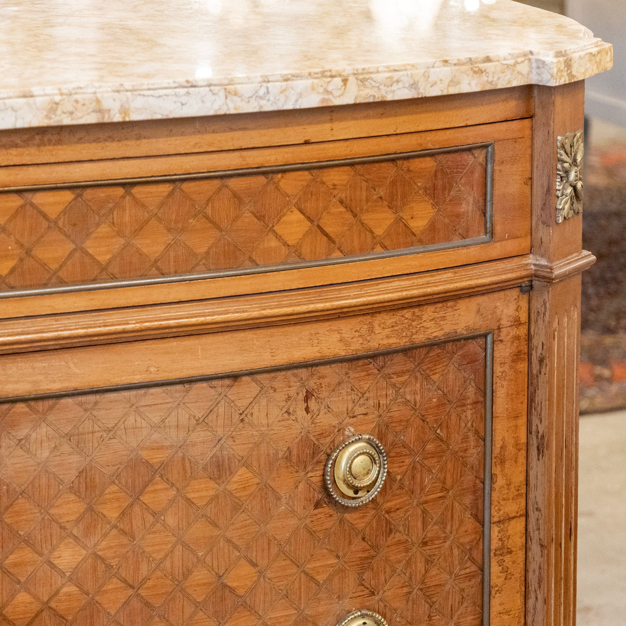 18th Century Wooden Chest – Cream Marble Top & Cabinet Doors - Image 18