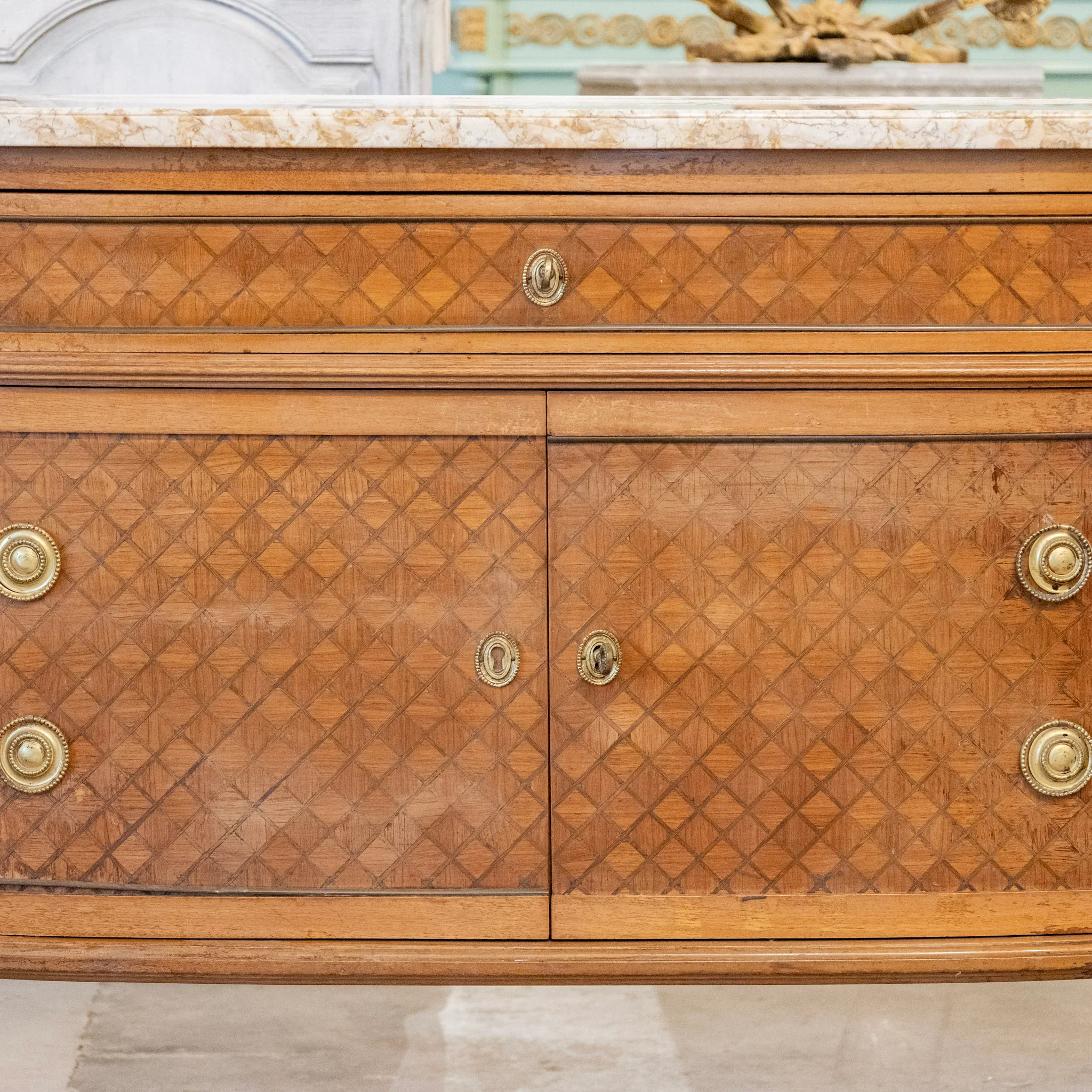 18th Century Wooden Chest – Cream Marble Top & Cabinet Doors - Image 3