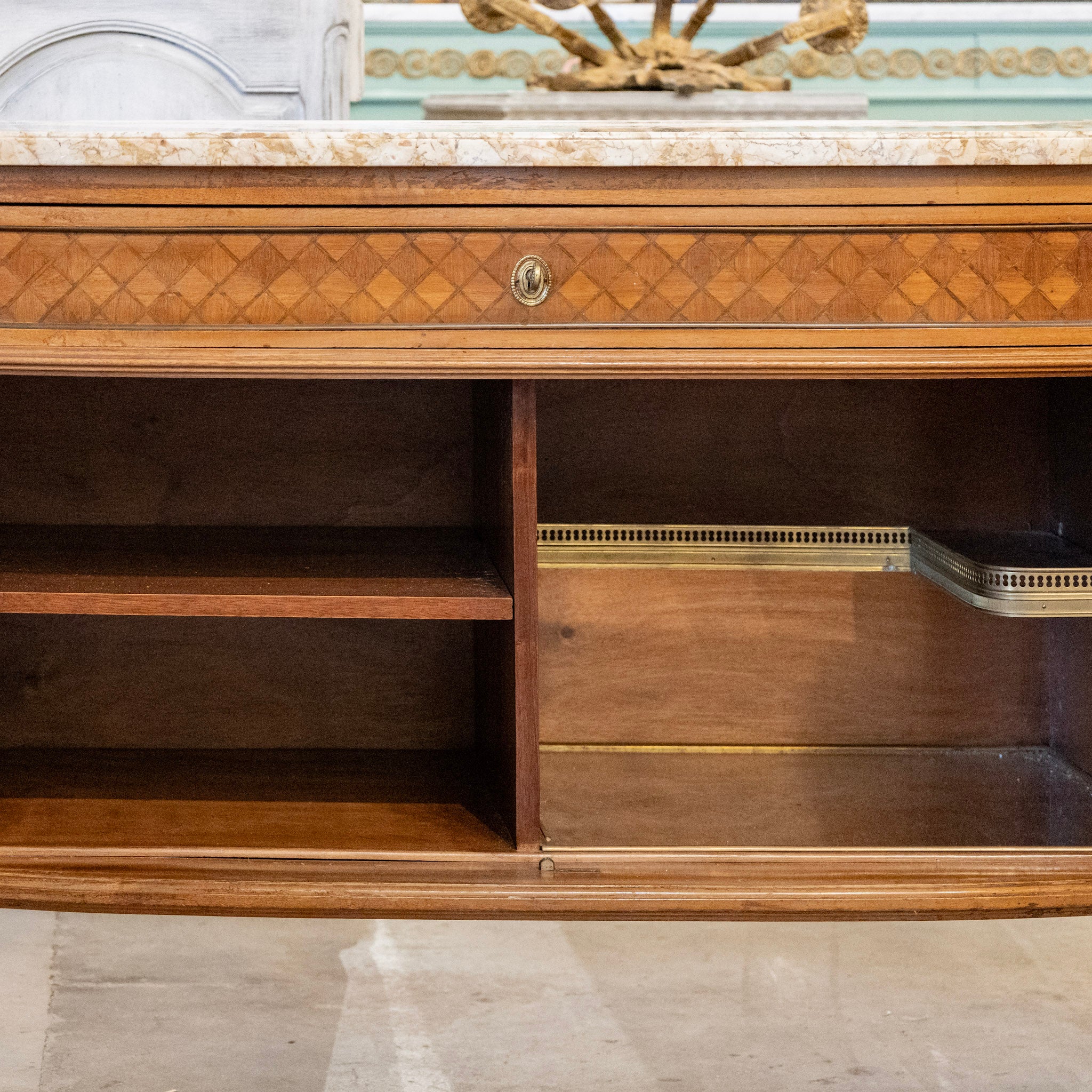 18th Century Wooden Chest – Cream Marble Top & Cabinet Doors - Image 4