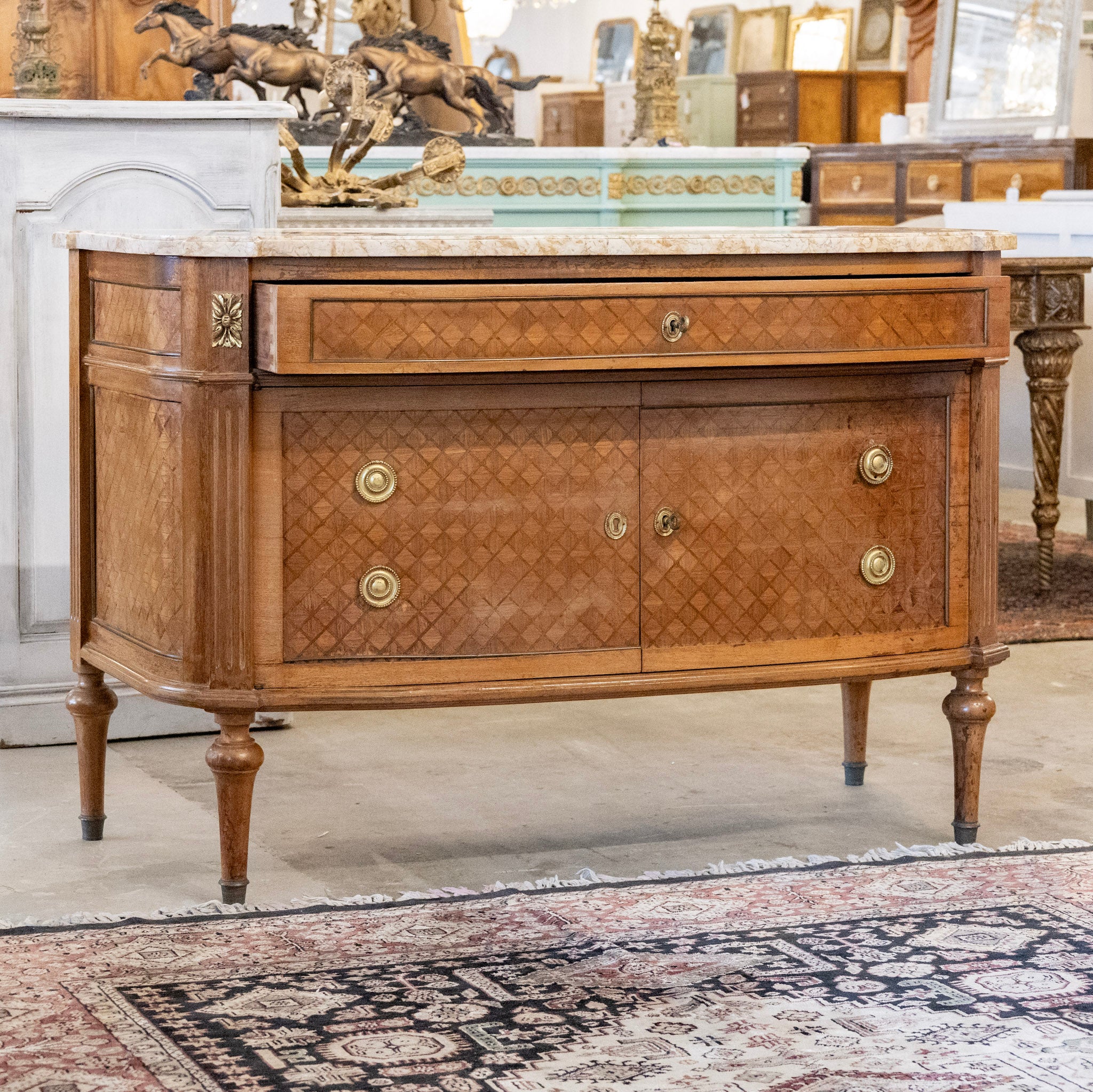 18th Century Wooden Chest – Cream Marble Top & Cabinet Doors - Image 6