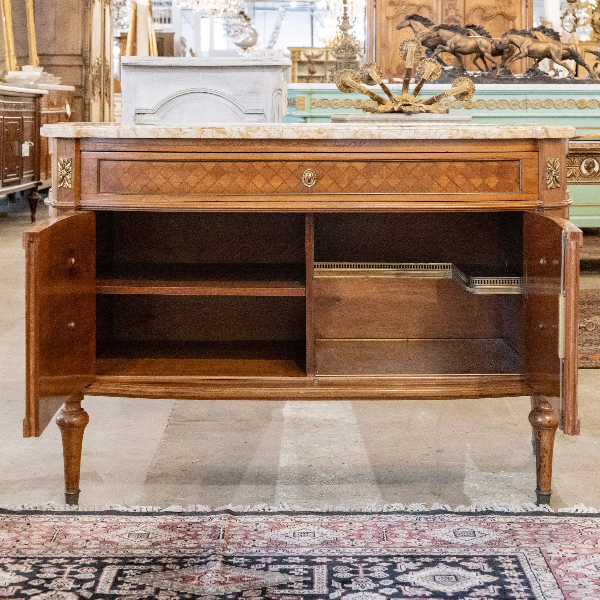 18th Century Wooden Chest – Cream Marble Top & Cabinet Doors - Image 7