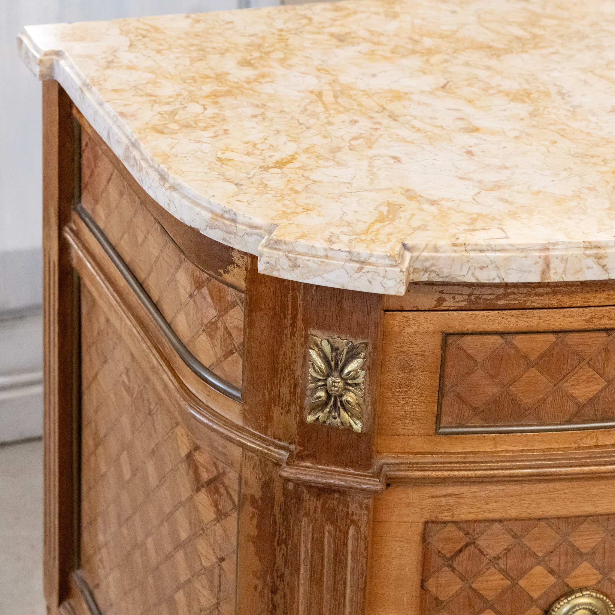 18th Century Wooden Chest – Cream Marble Top & Cabinet Doors - Image 9