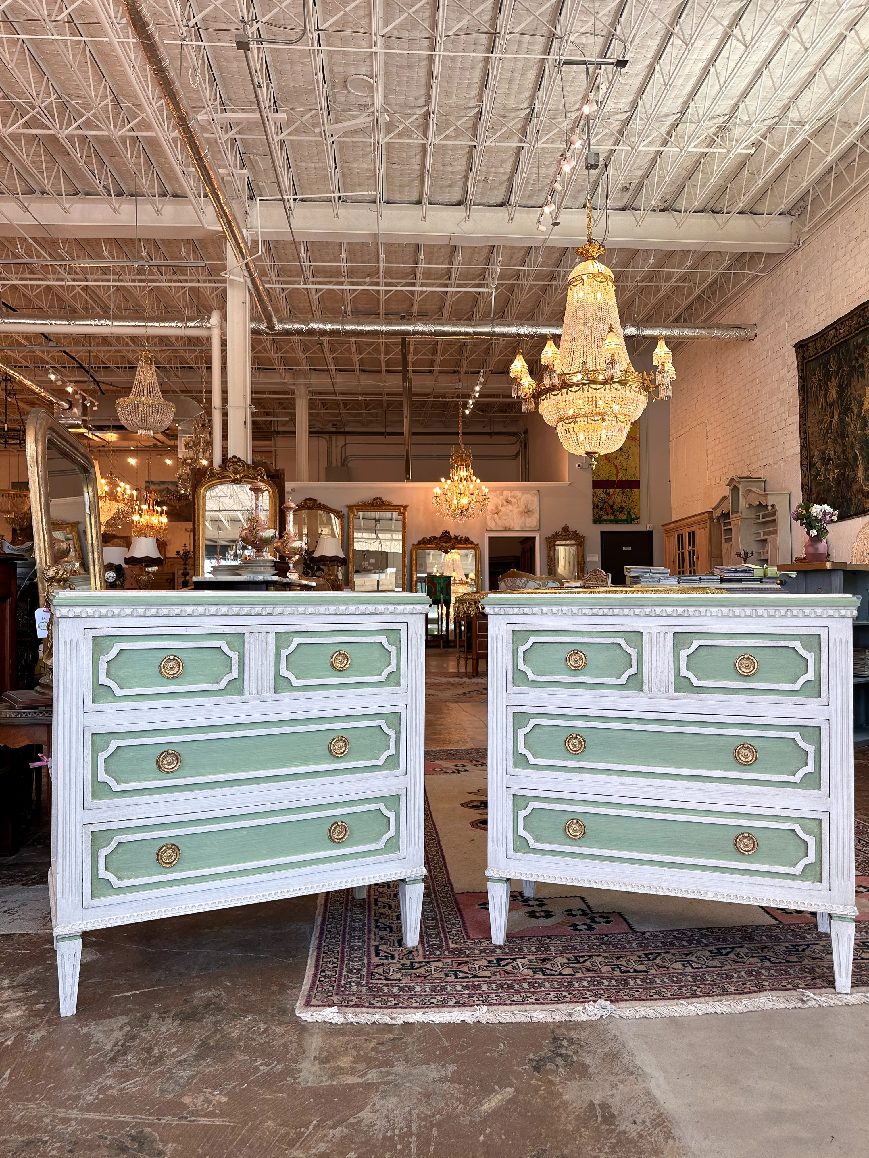 1900s Swedish Bedside Chest in Soft Green & White - Image 2