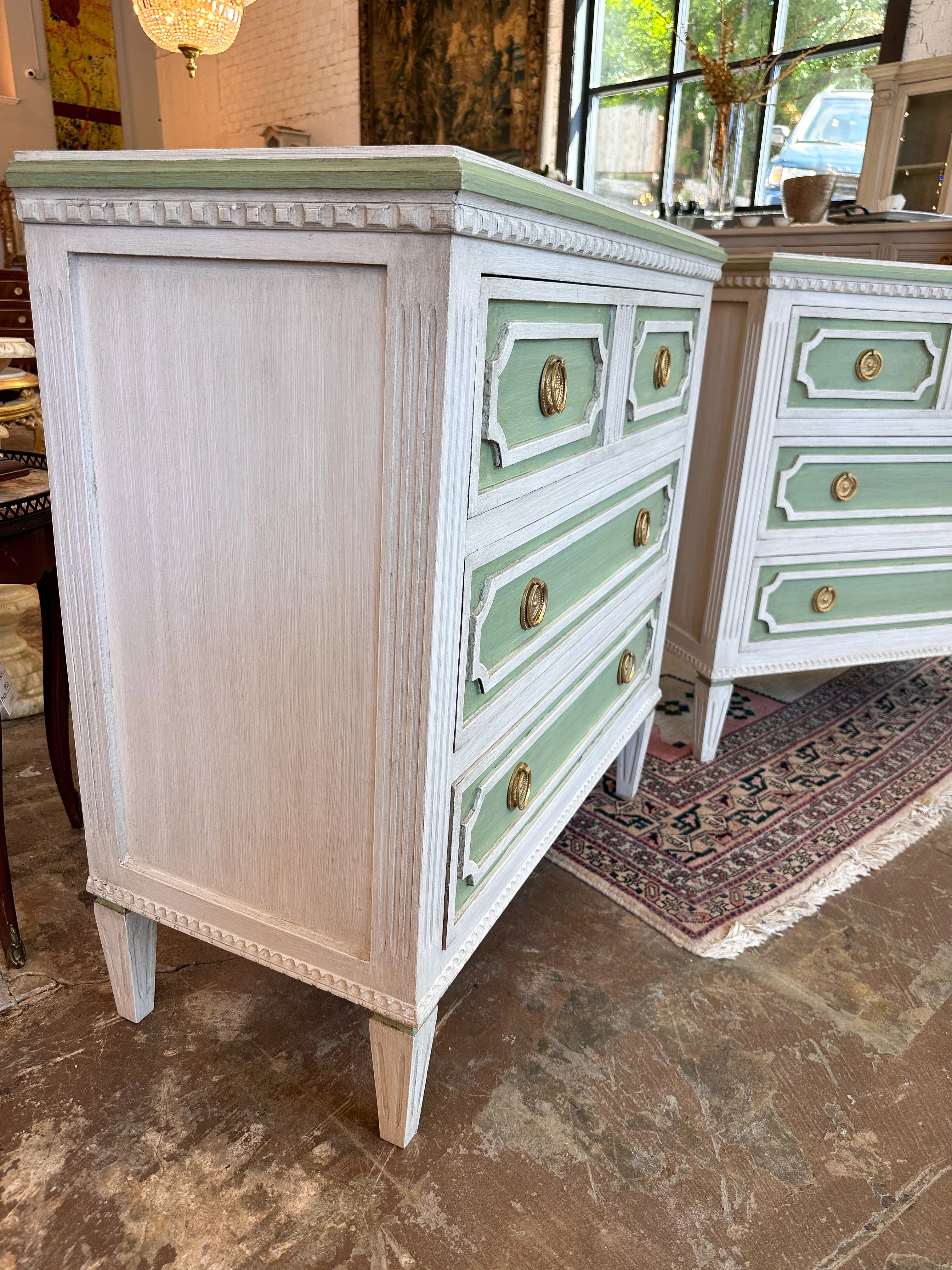 1900s Swedish Bedside Chest in Soft Green & White - Image 3