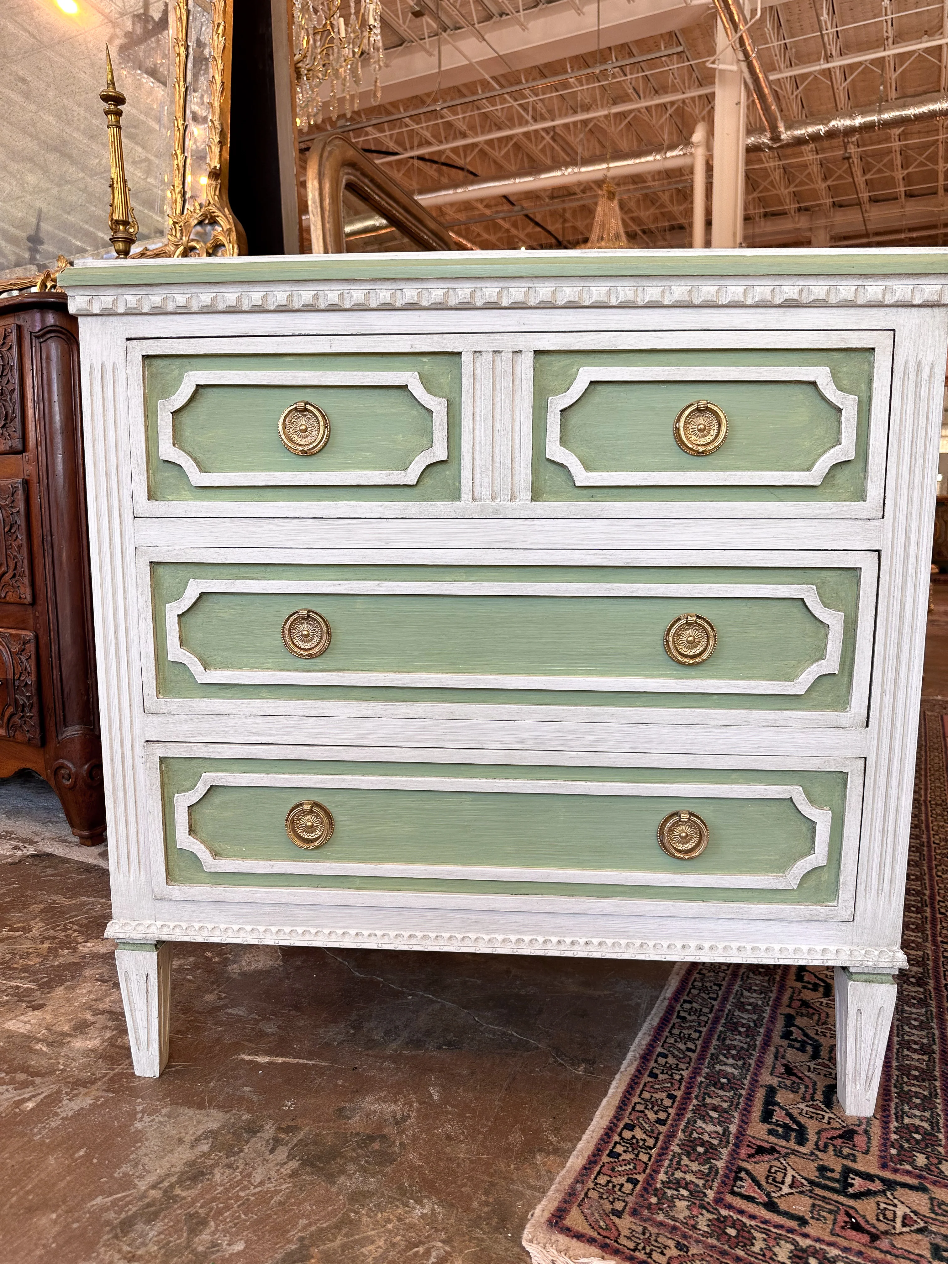 1900s Swedish Bedside Chest in Soft Green & White - Image 4